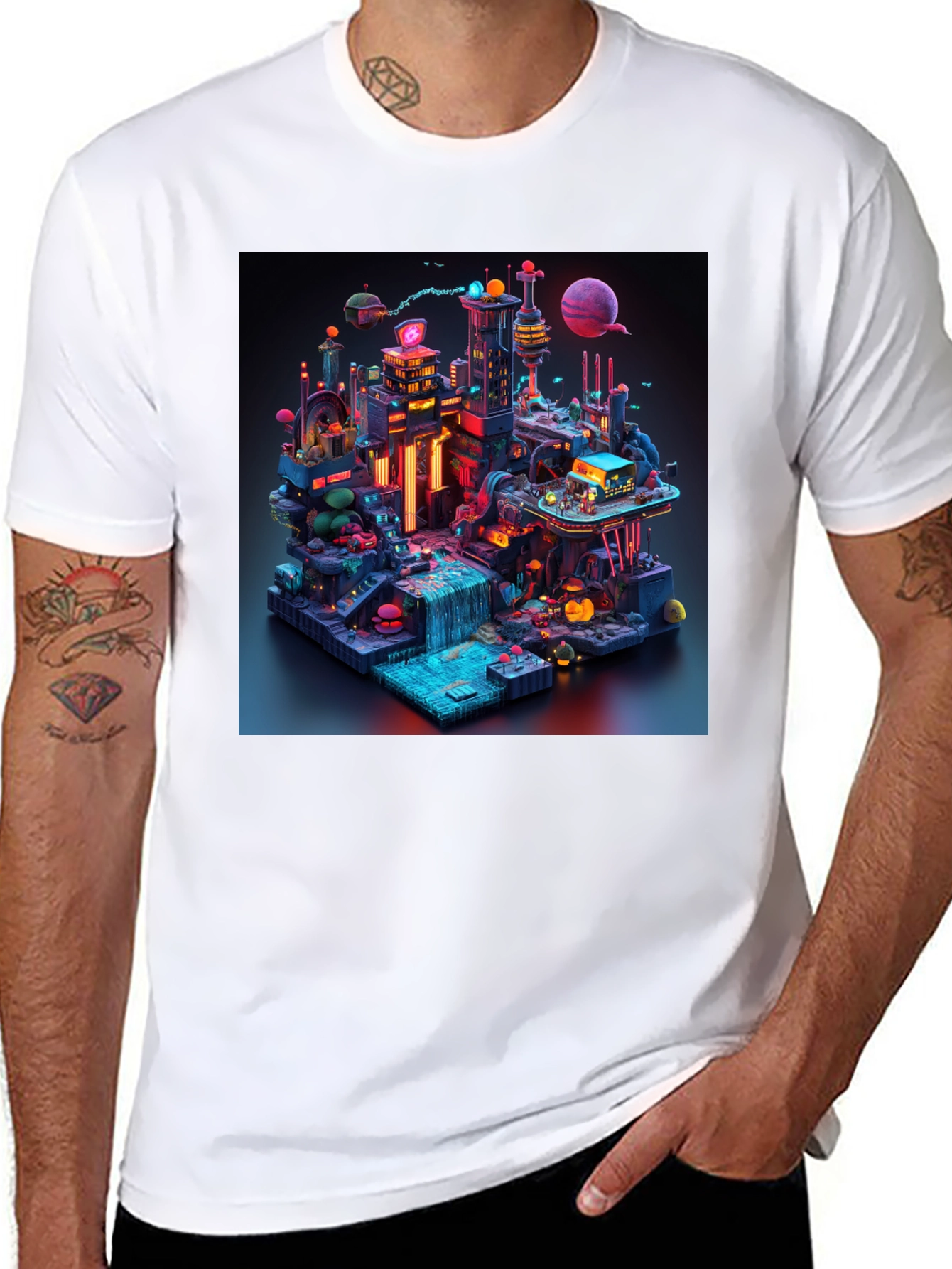 Black Futuristic Cityscape Graphic Tee view 8