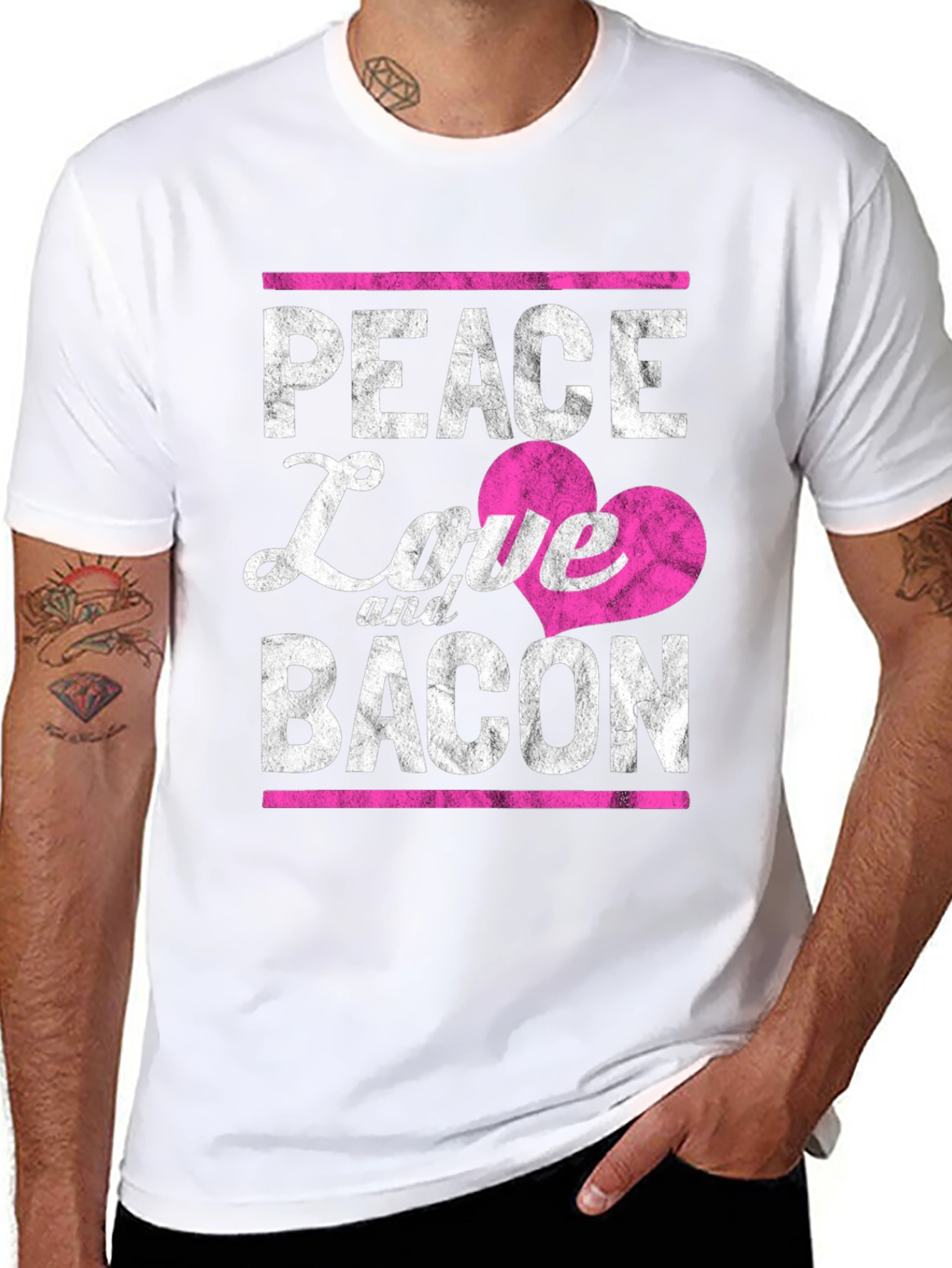 Black Peace Love and Bacon T-Shirt - Funny Foodie Tee view 8