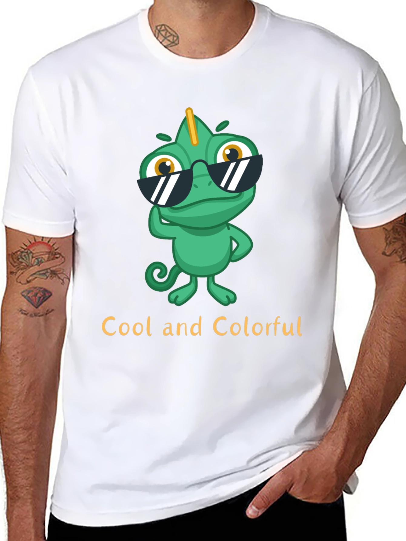 Black Cool Chameleon T-Shirt - Unique Colorful Design view 8