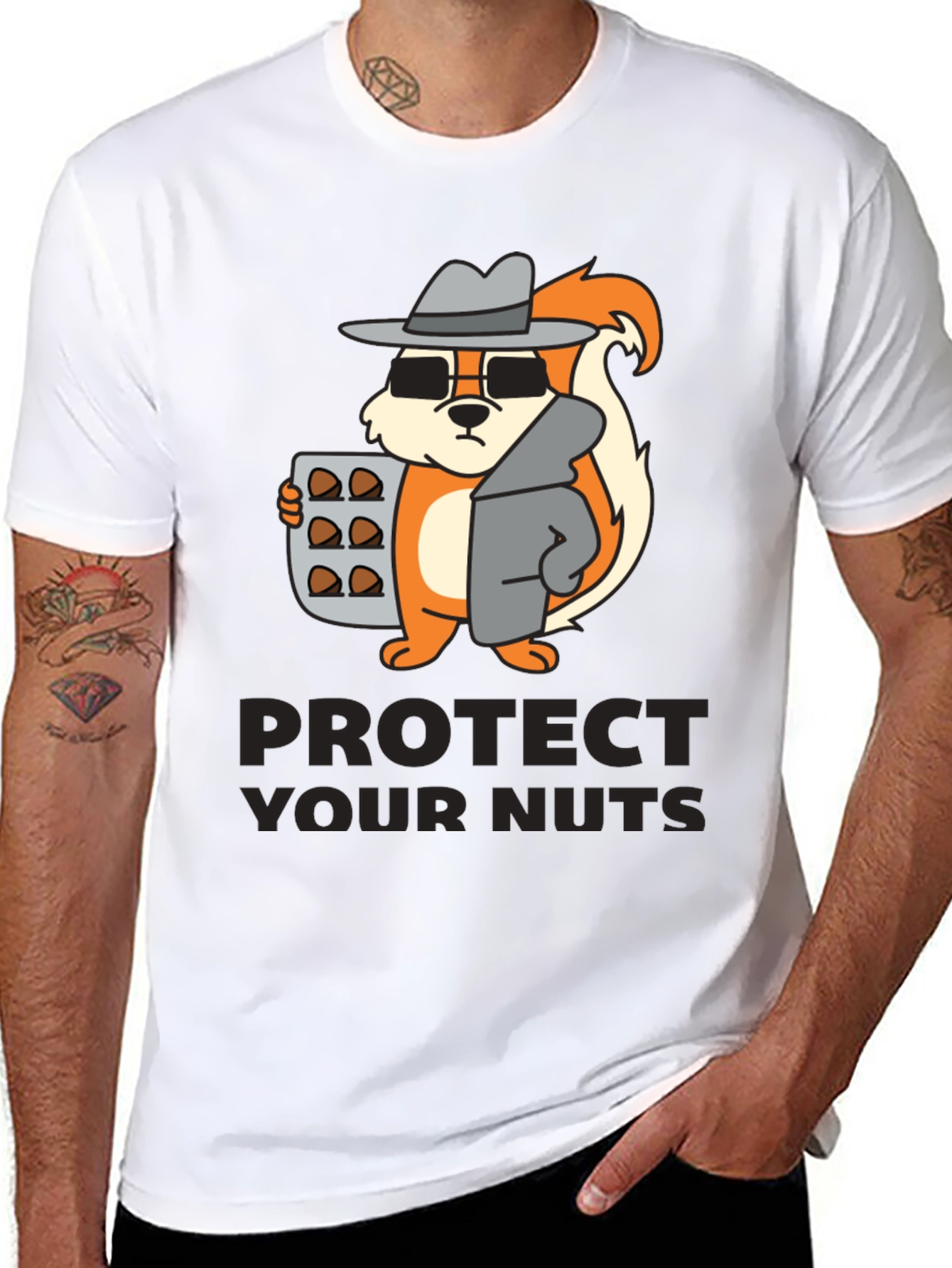 Black Protect Your Nuts Novelty Graphic Tee view 8