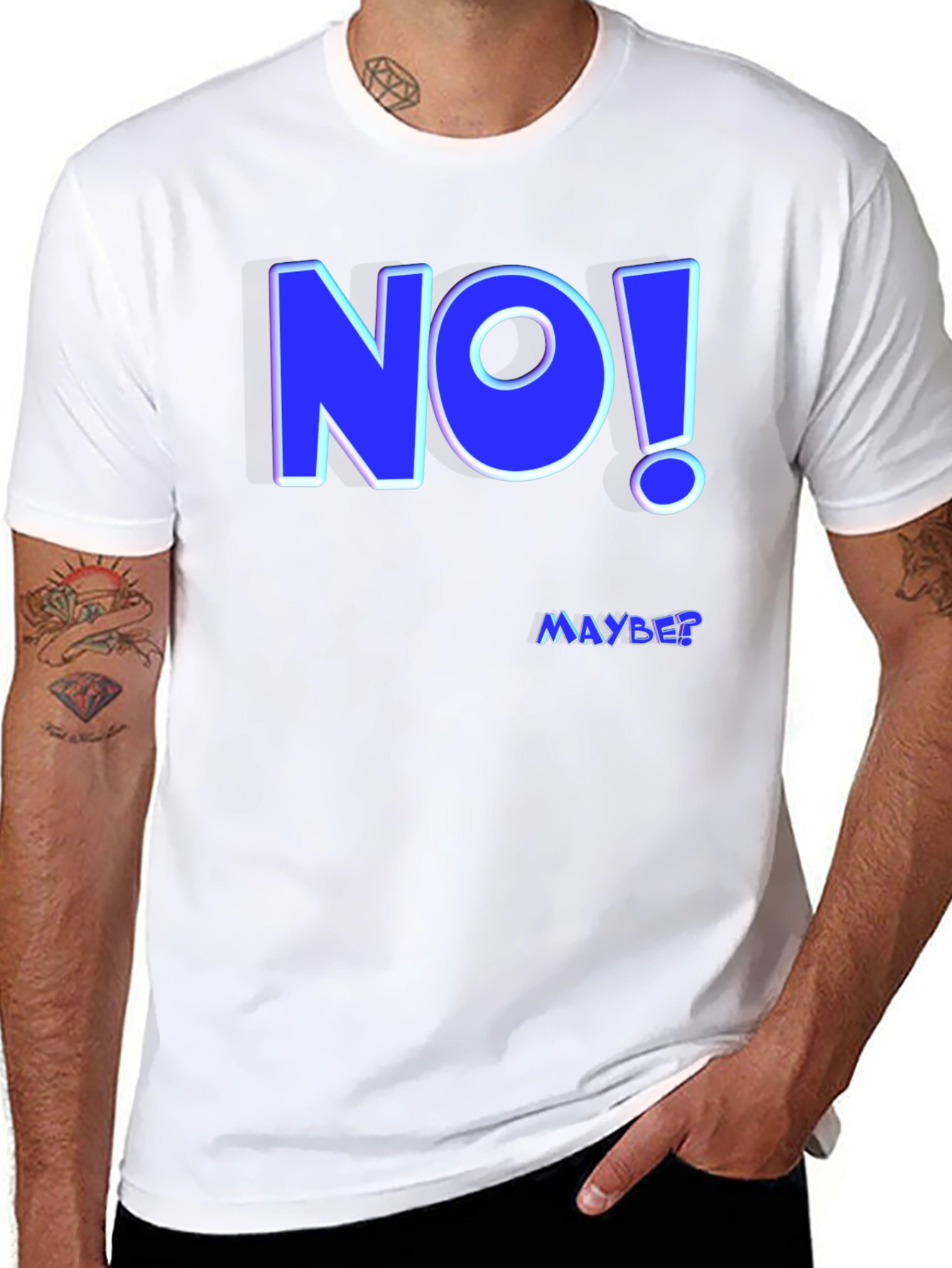 Black Funny "NO! MAYBE?" Graphic Tee - Men's Black T-Shirt view 8
