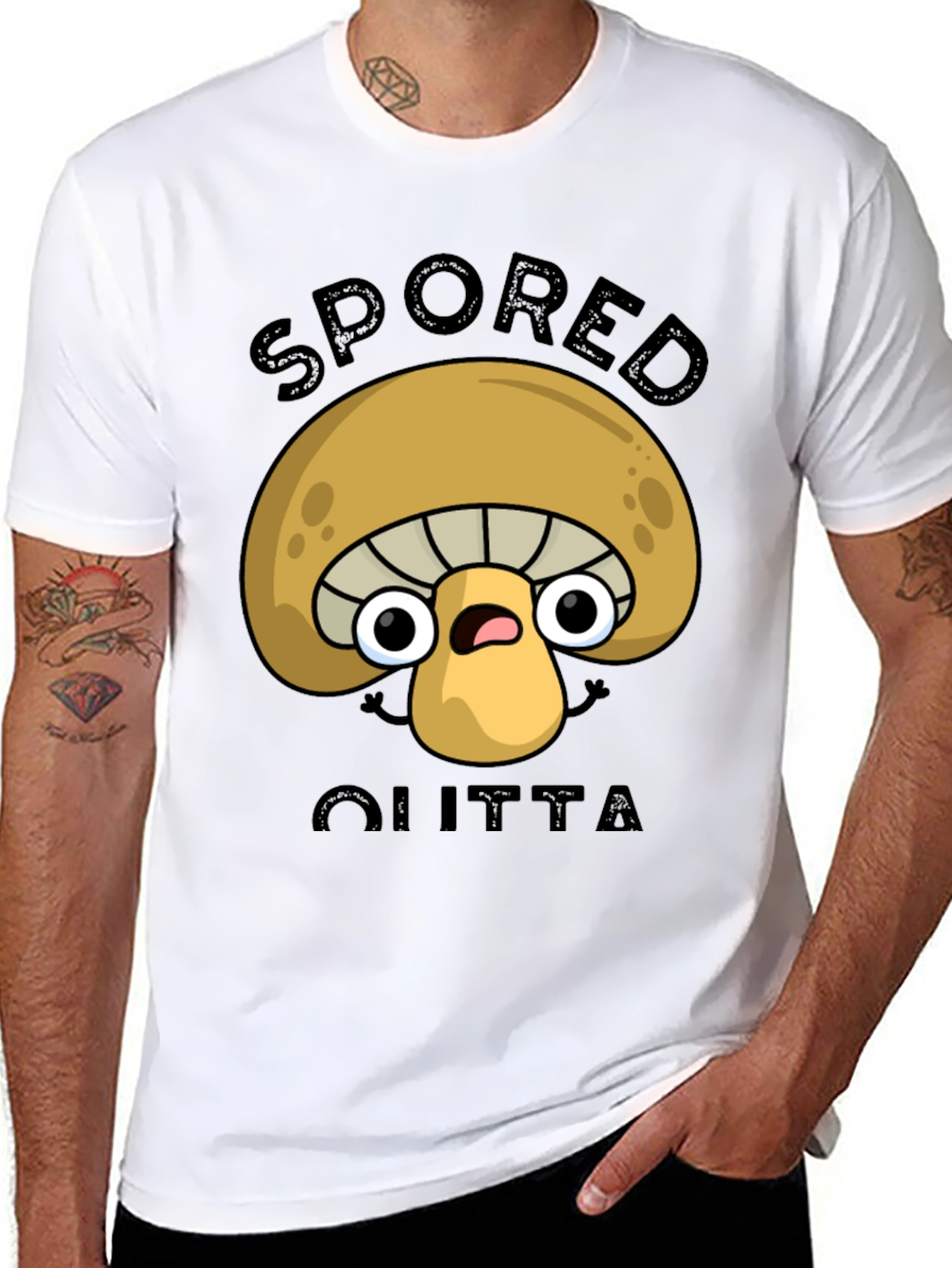 Black Spored Outta Shirt - Funny Mushroom Graphic Tee view 8