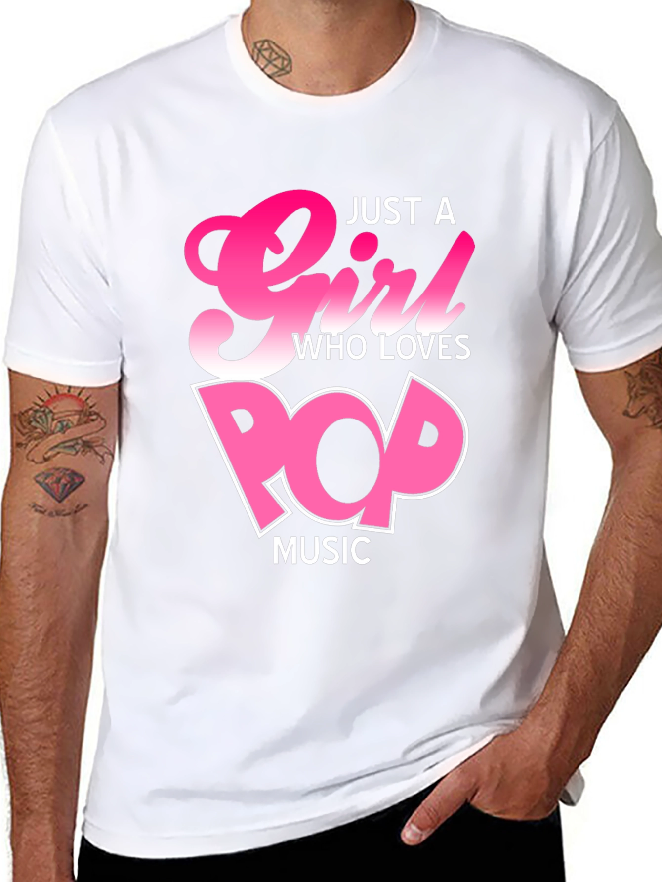 Black Just a Girl Who Loves Pop Music T-Shirt view 8