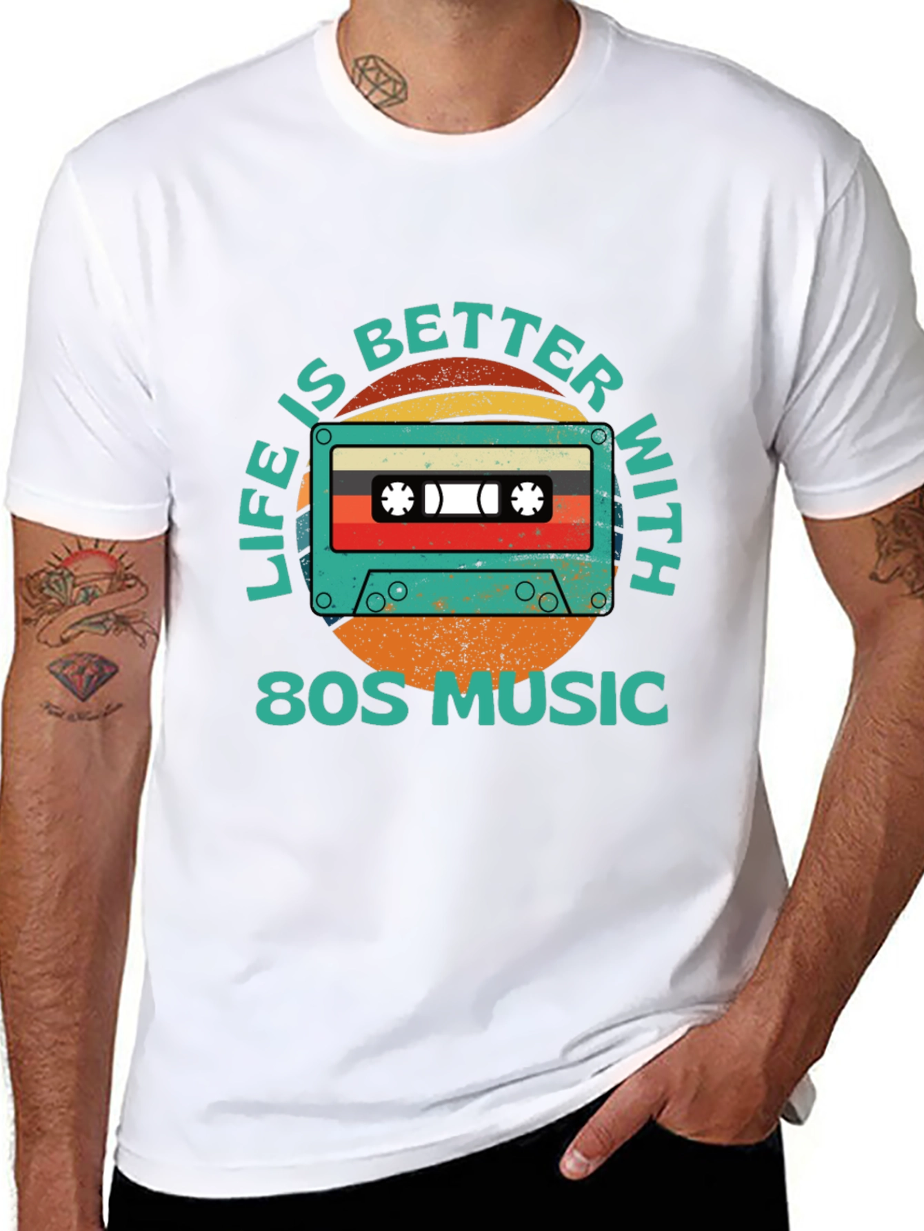 Black Retro 80s Music Cassette Graphic T-Shirt view 8