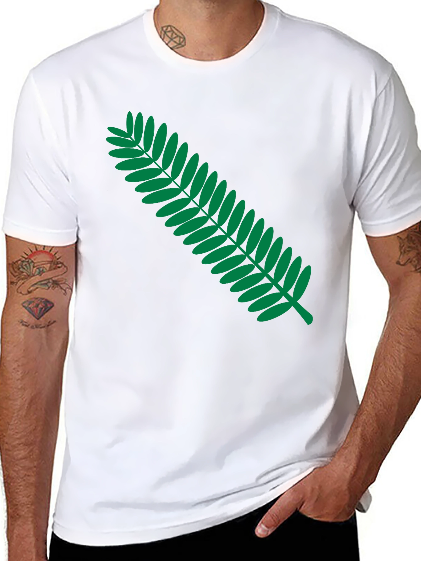 Black Black T-Shirt with Green Fern Graphic Print view 8