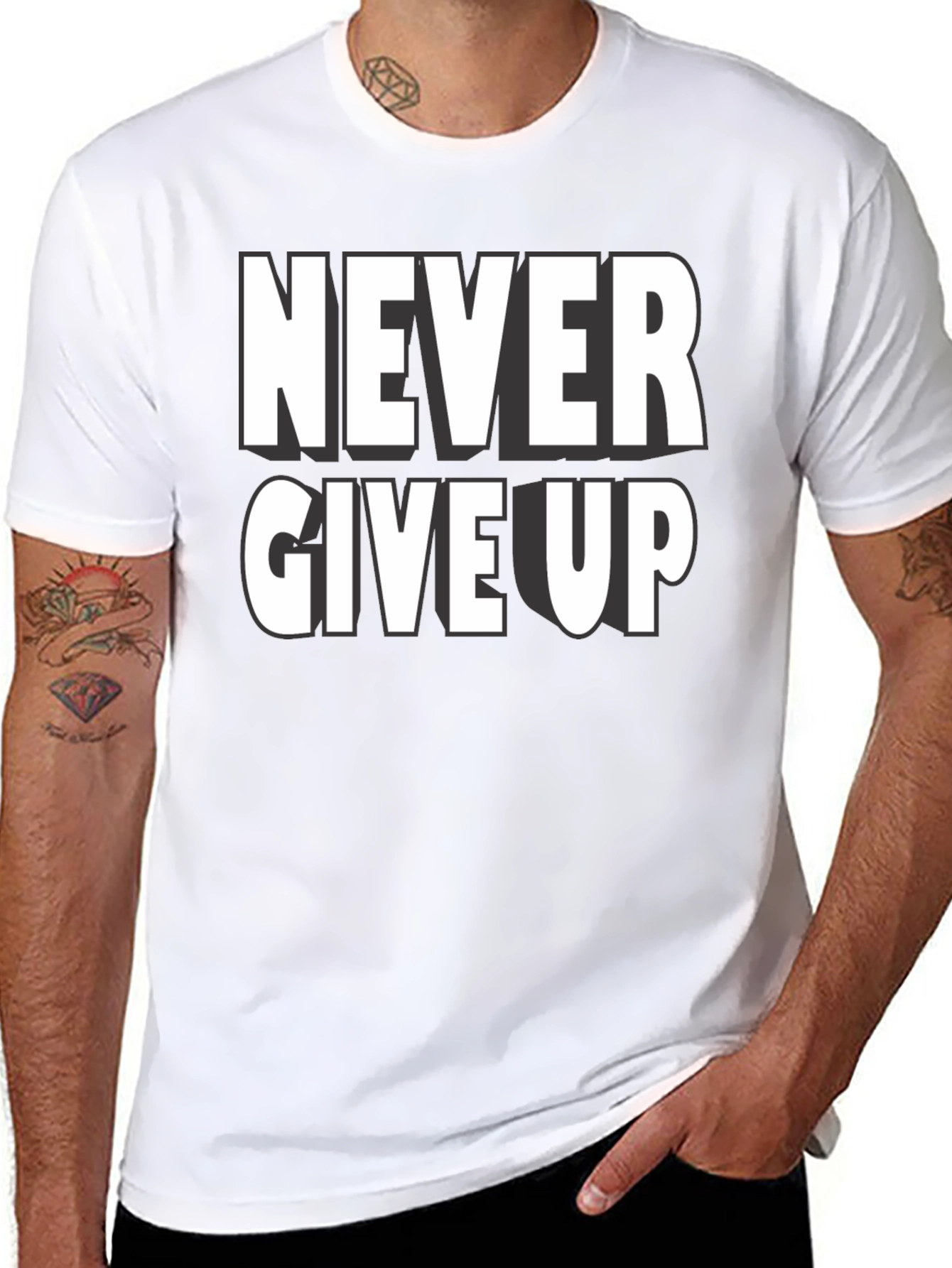 Black Never Give Up Graphic T-Shirt view 8
