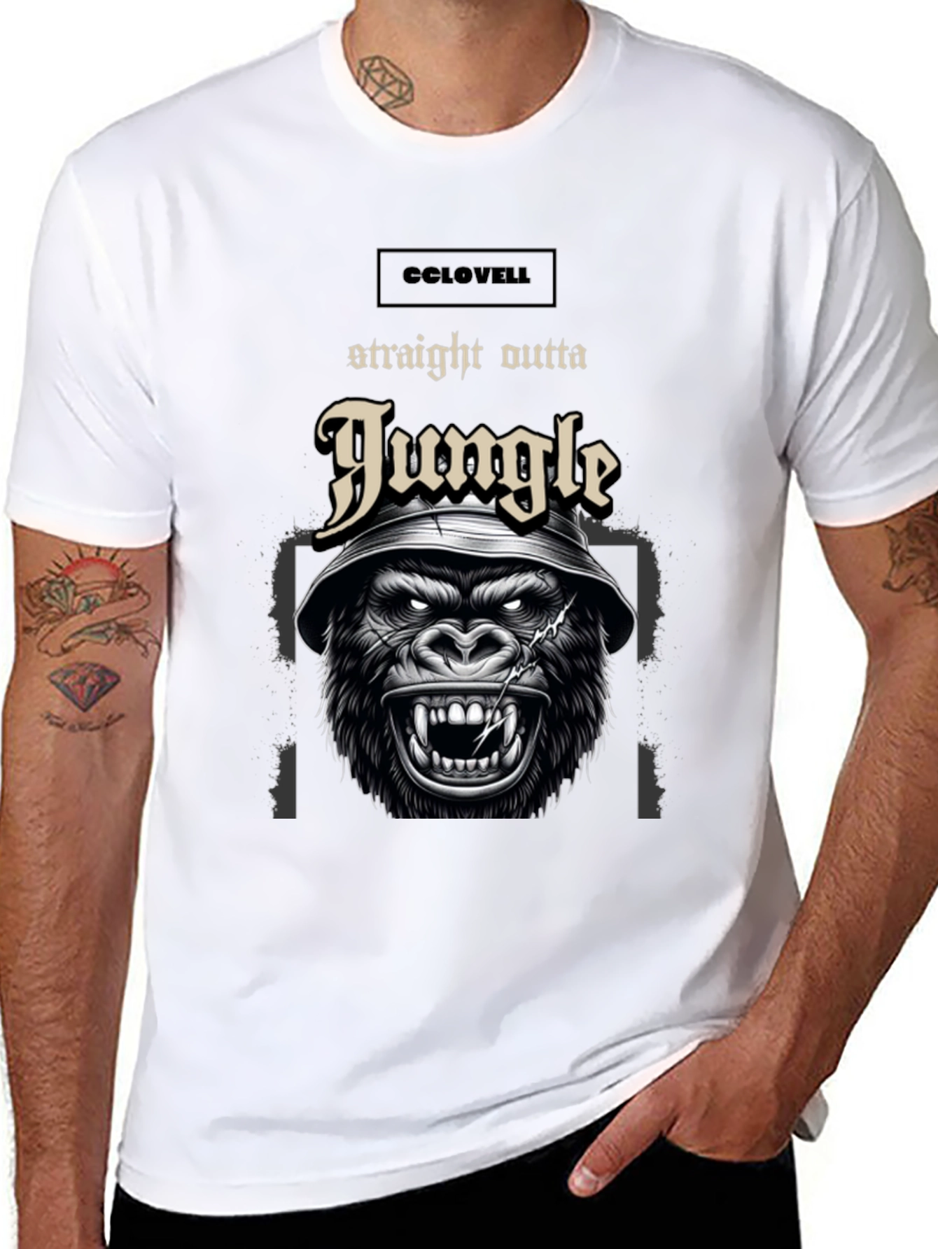 Black Straight Outta Jungle Gorilla Graphic Tee - Black view 8