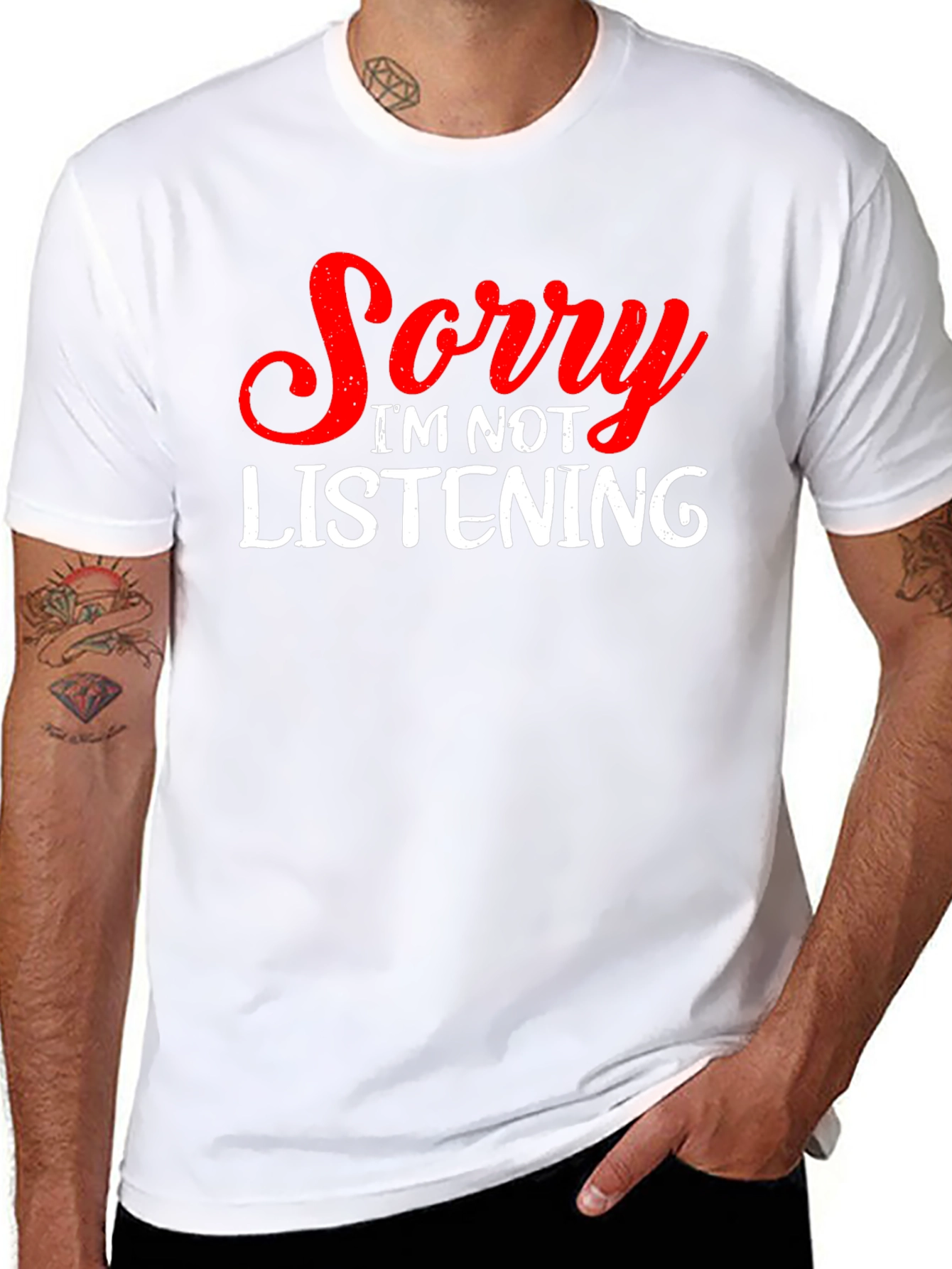 Black Funny "Sorry I'm Not Listening" Graphic T-Shirt view 8