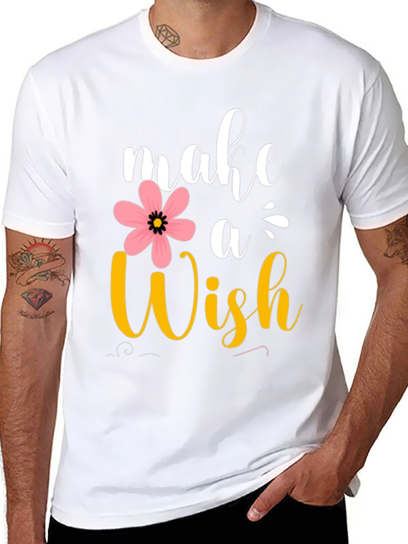 Black Make a Wish T-Shirt - Floral Design view 8