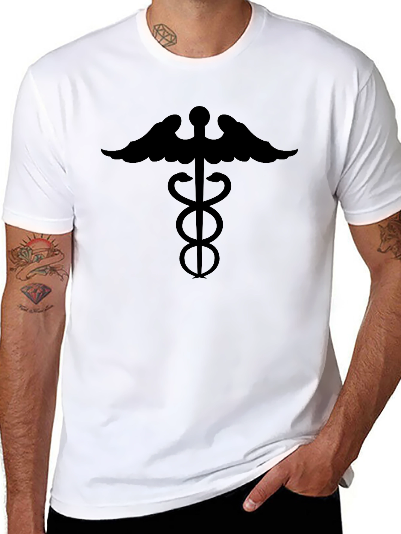 Black Caduceus Symbol Graphic T-Shirt view 8