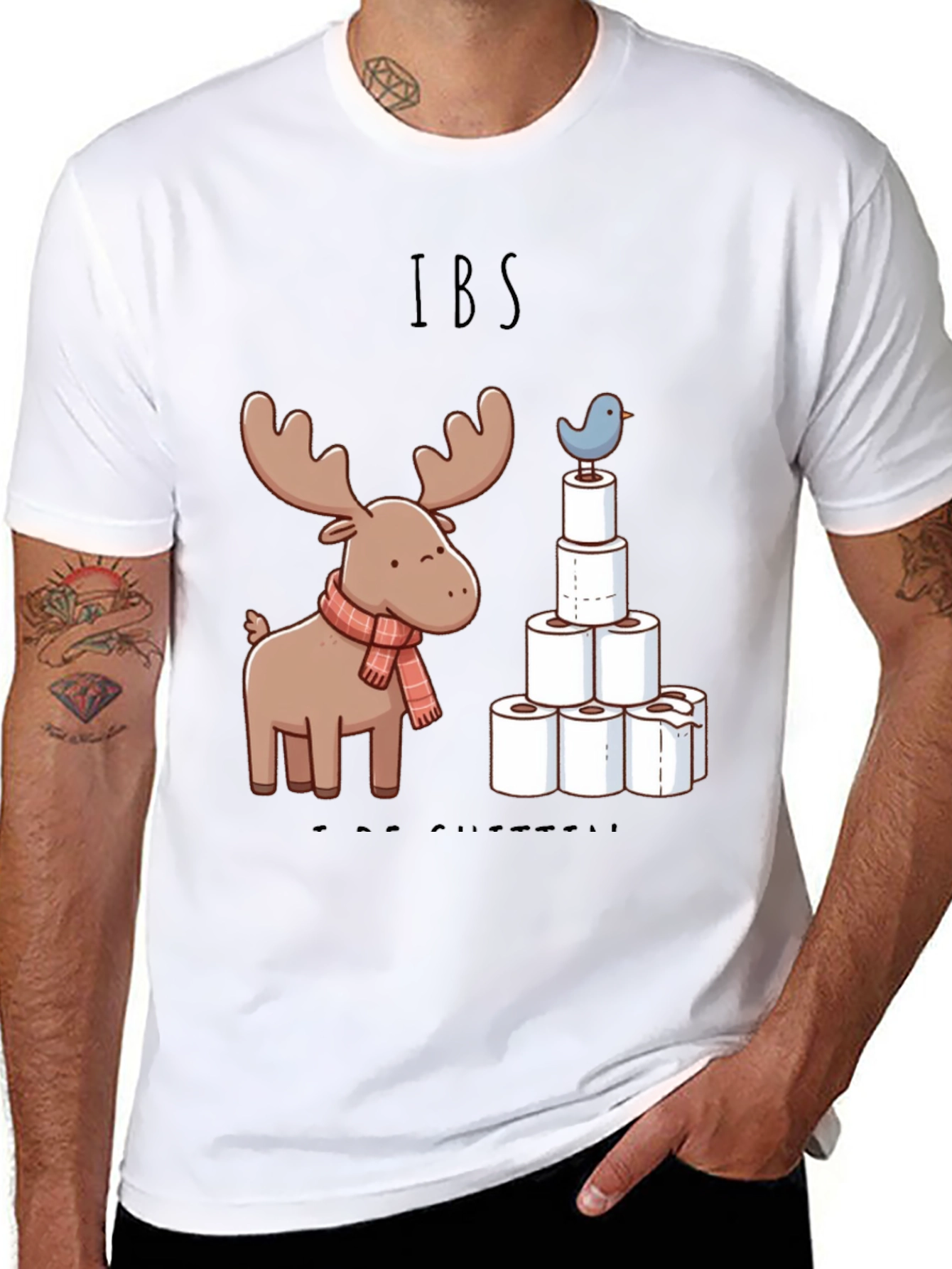 Black IBS Humor Tee - Moose and TP Tower Graphic T-Shirt view 8