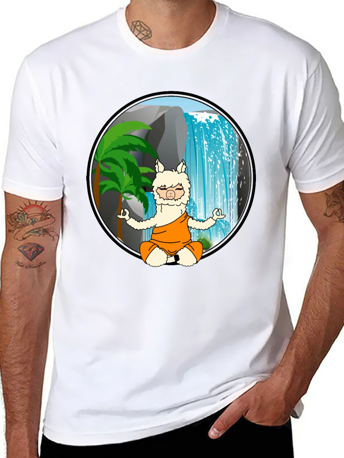 Black Zen Llama T-Shirt - Meditating Alpaca Design view 8