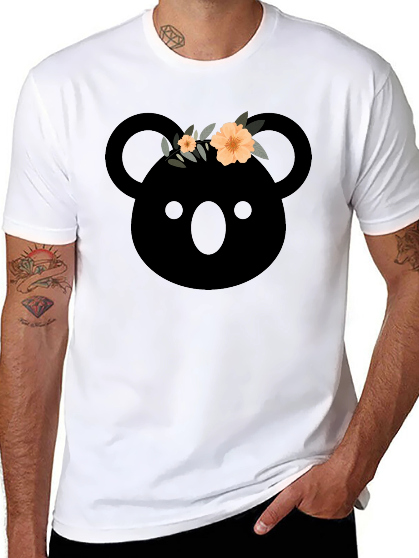 Black Koala with Flower Crown Graphic T-Shirt view 8