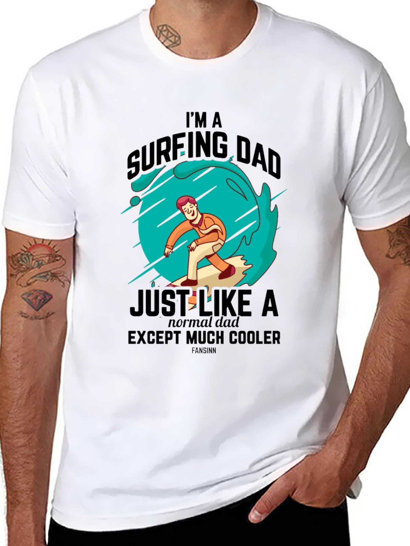 Black Surfing Dad Cool Graphic Tee view 8
