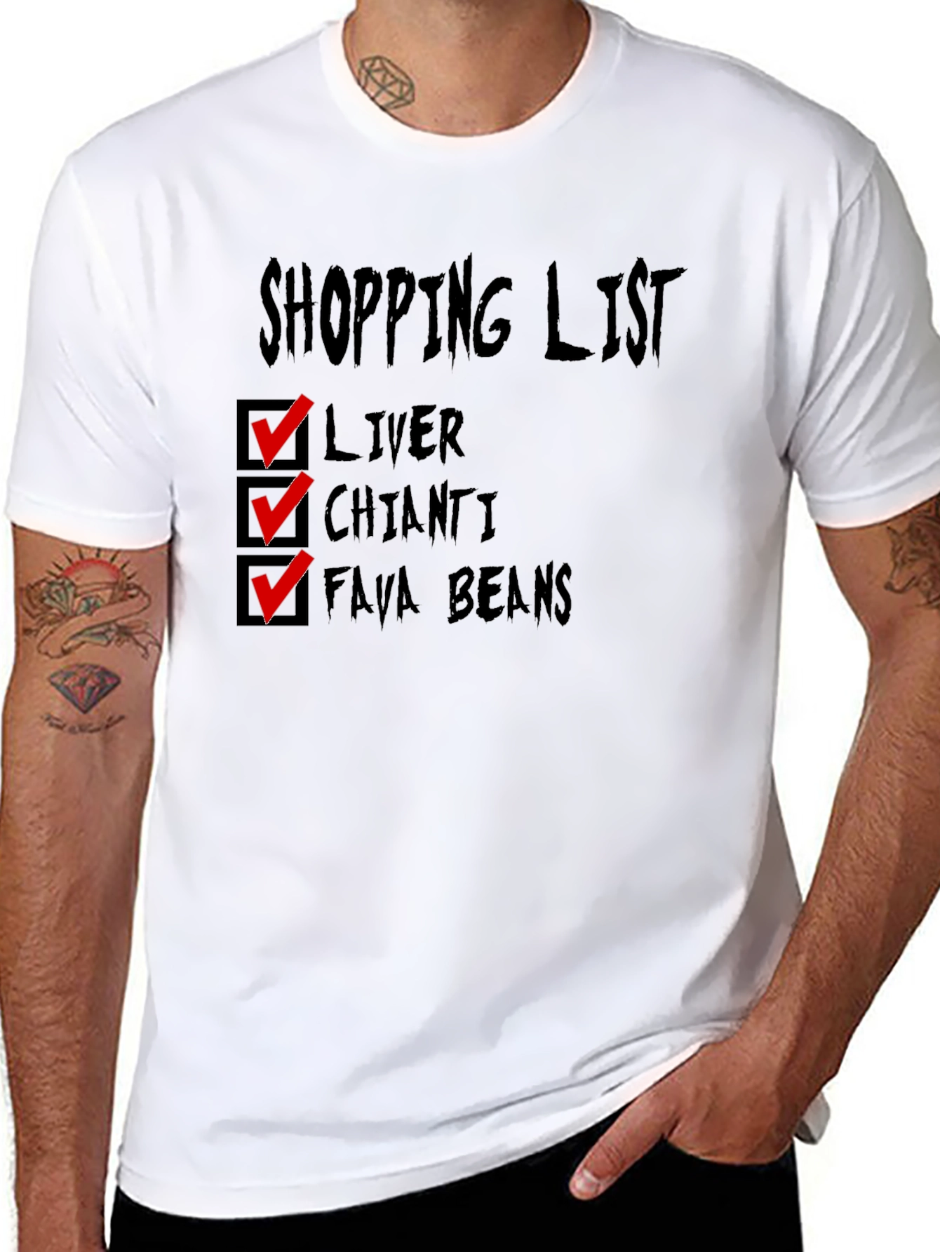 Black Shopping List T-Shirt: Liver, Chianti, Fava Beans view 8
