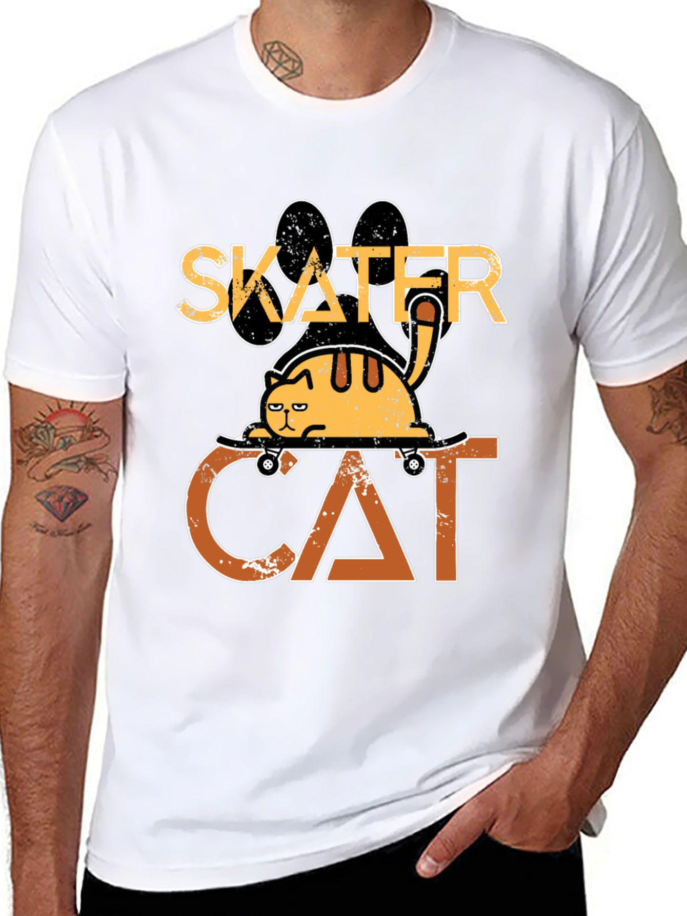 Black Skater Cat Graphic Tee - Cool & Funny Cat T-Shirt view 8