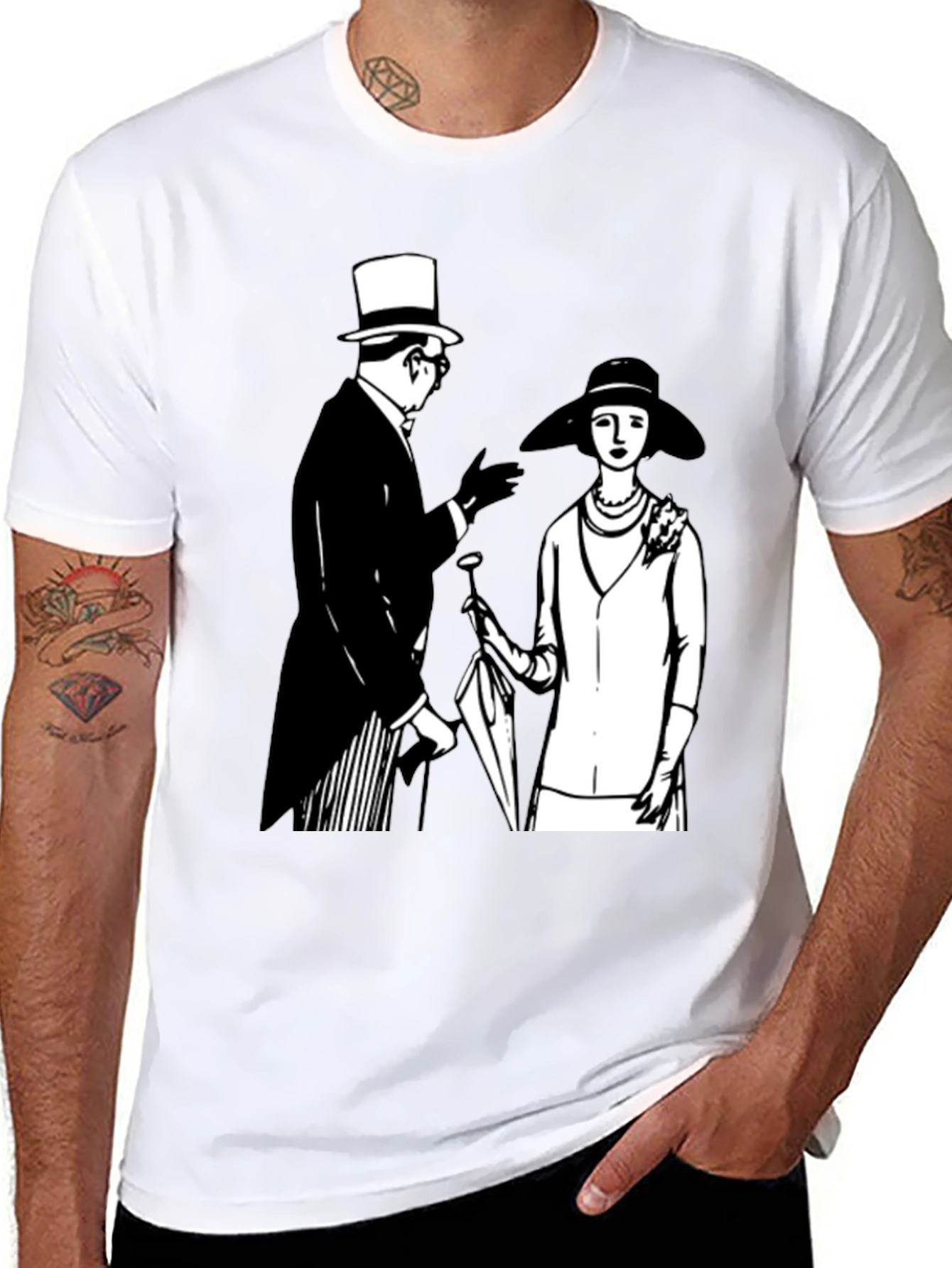 Black Vintage Style Graphic Tee - Black Cotton T-Shirt view 8