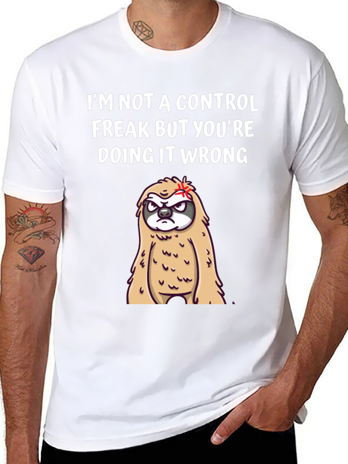Black Control Freak Sloth Graphic T-Shirt - Funny Slogan Tee view 8