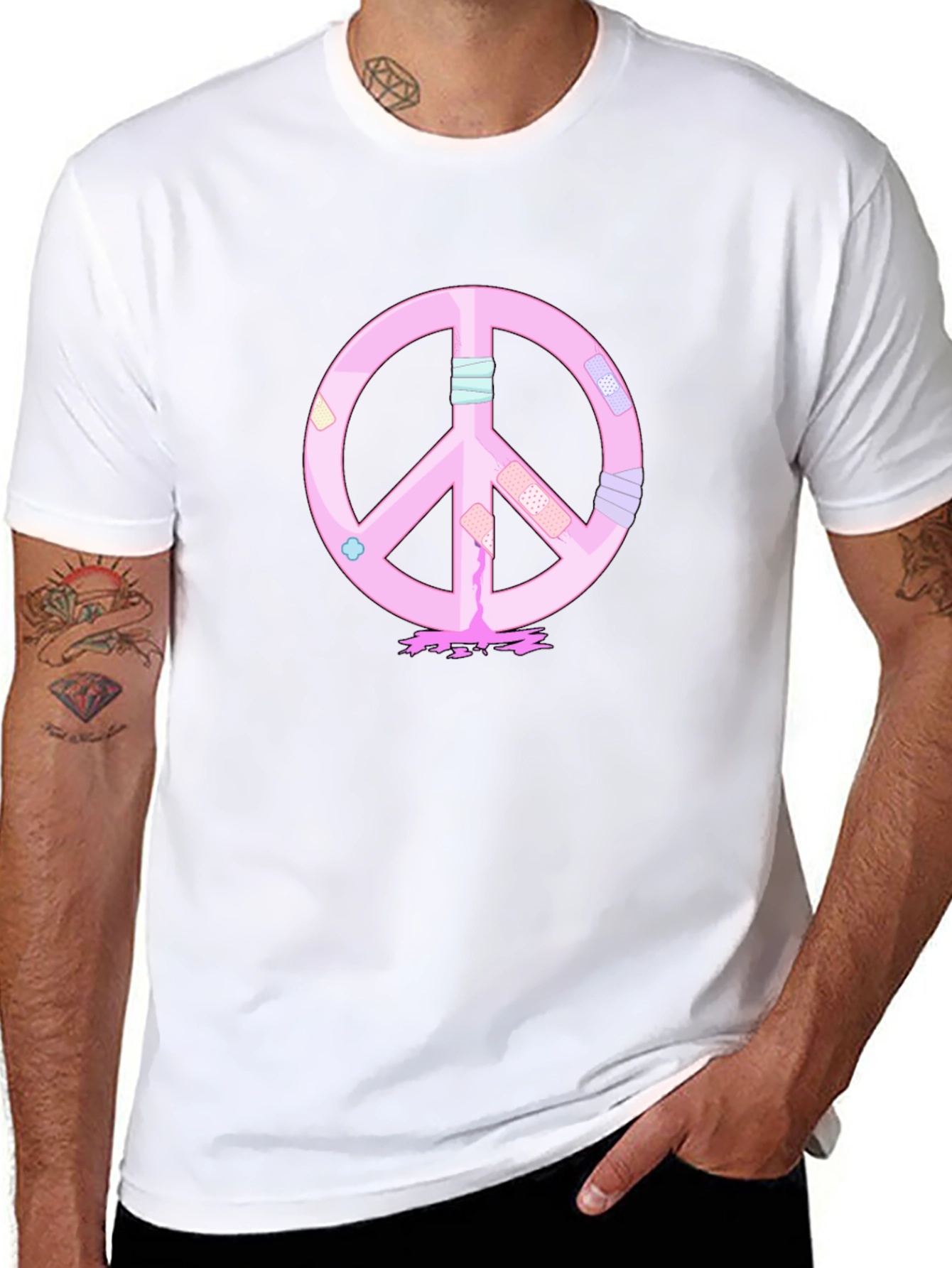 Black Peace Sign T-Shirt - Pink Bandage Design view 8