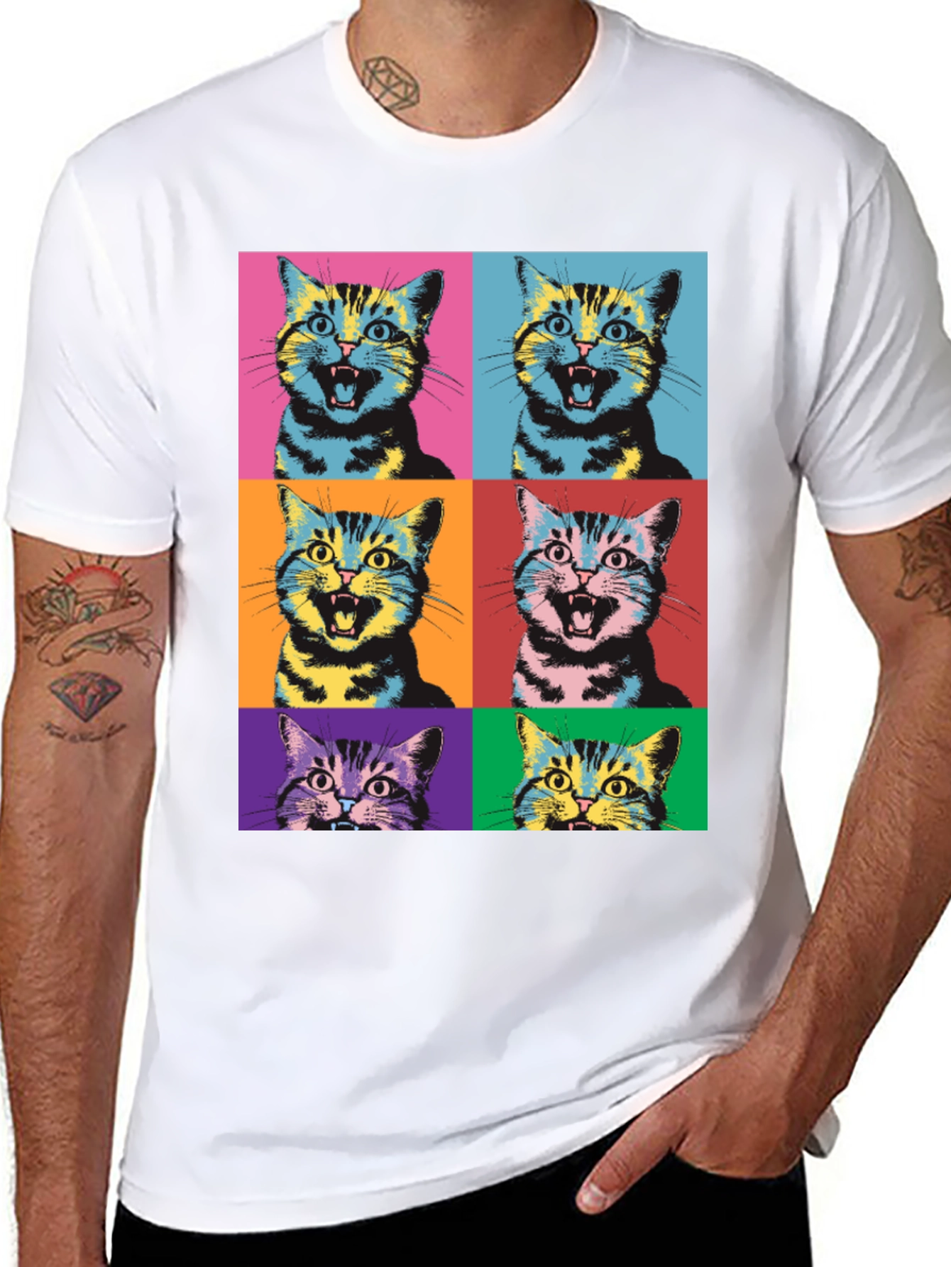 Black Pop Art Cat Graphic T-Shirt - Unique Style view 8