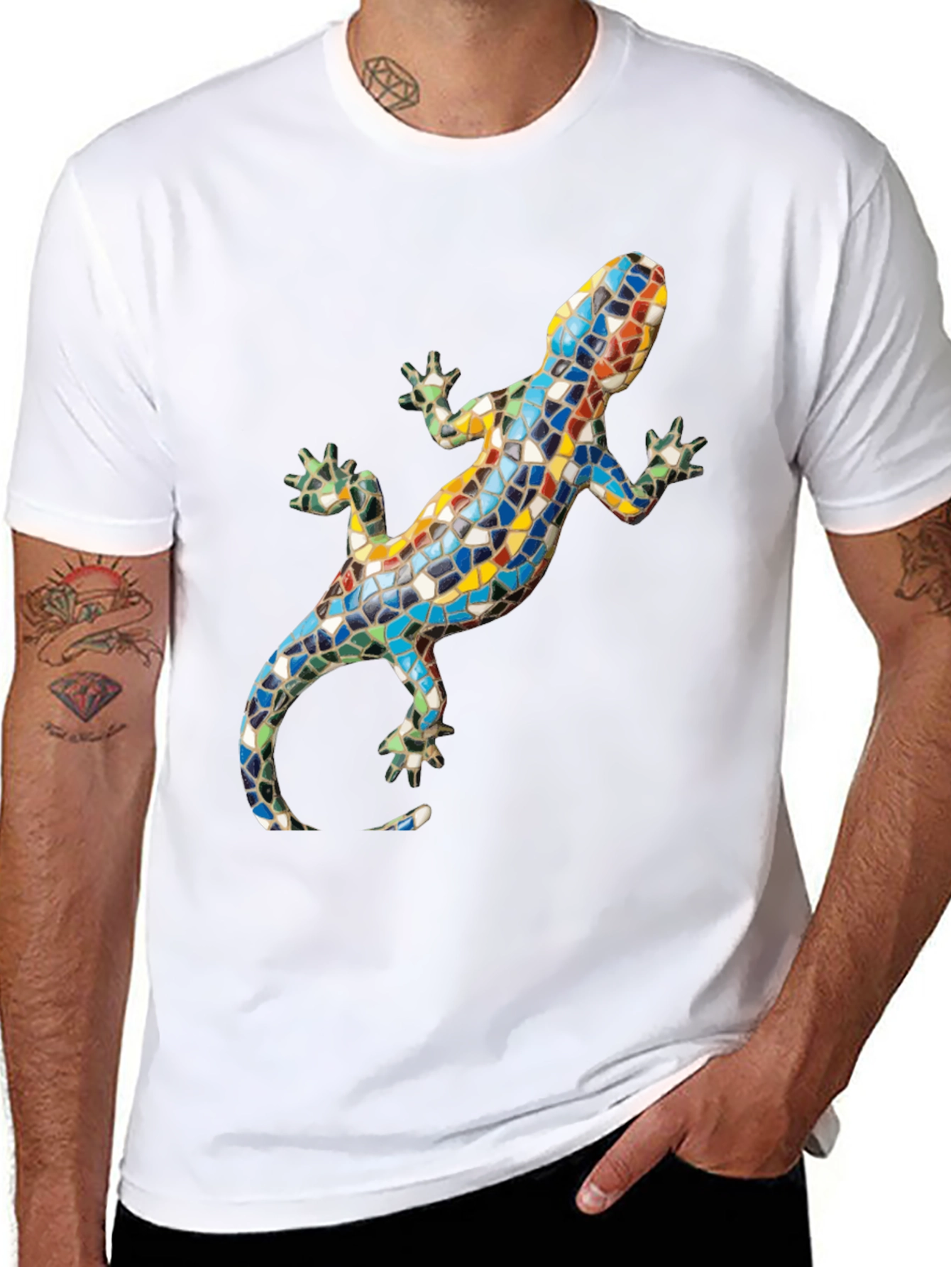 Black Mosaic Lizard Graphic Tee view 8