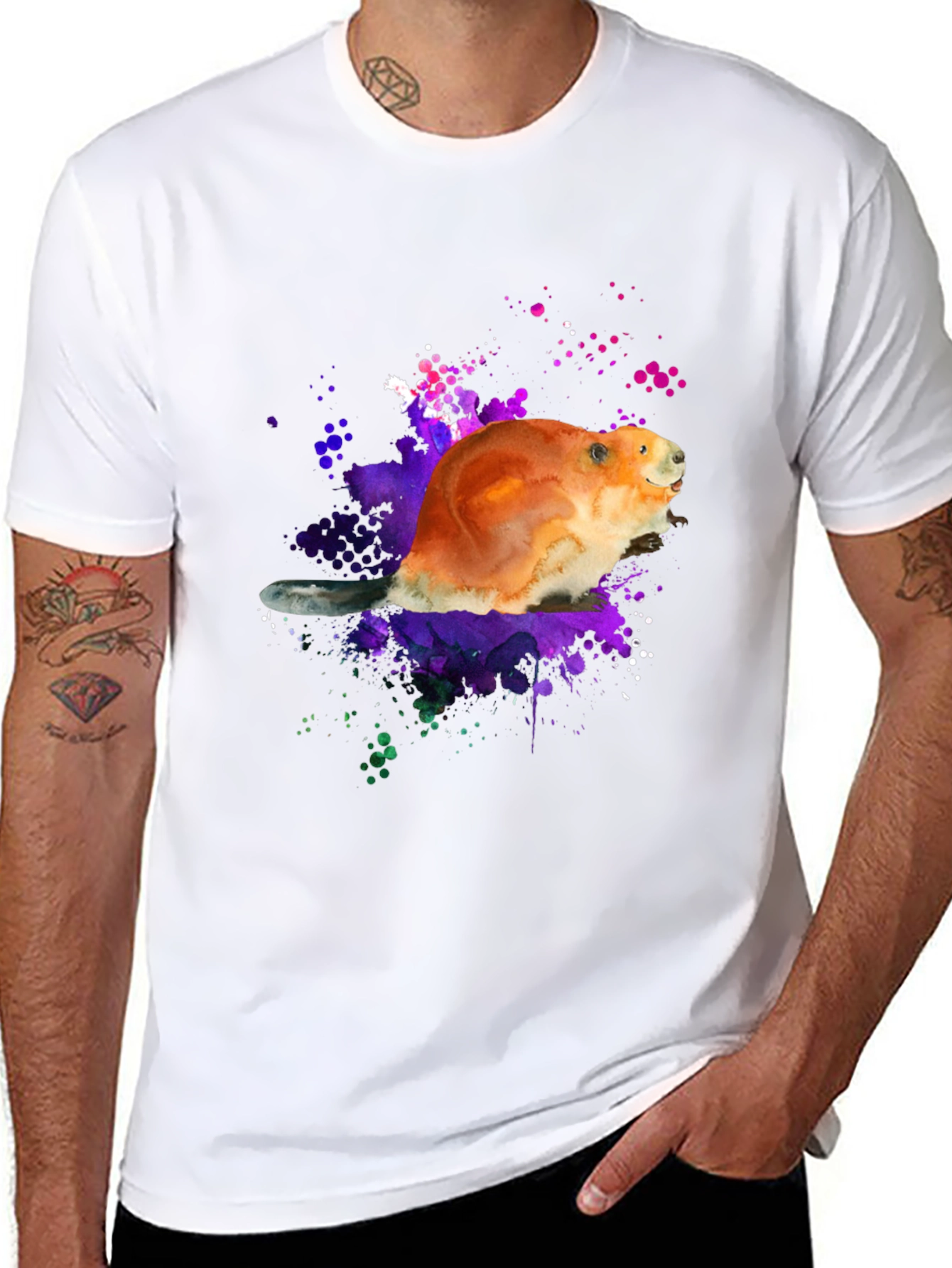 Black Beaver Watercolor Graphic T-Shirt view 8
