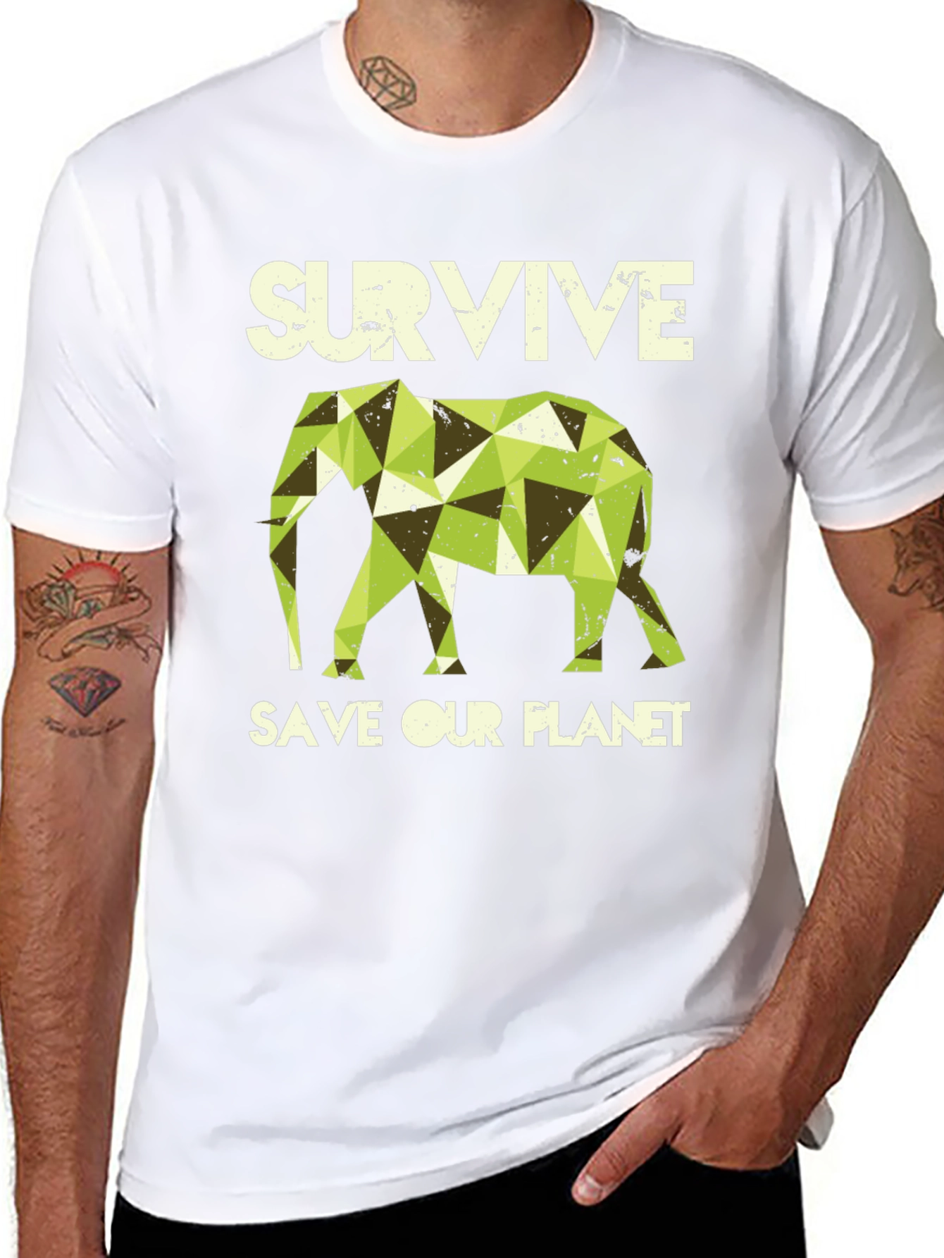 Black Survive Save Our Planet Elephant Graphic Tee view 8
