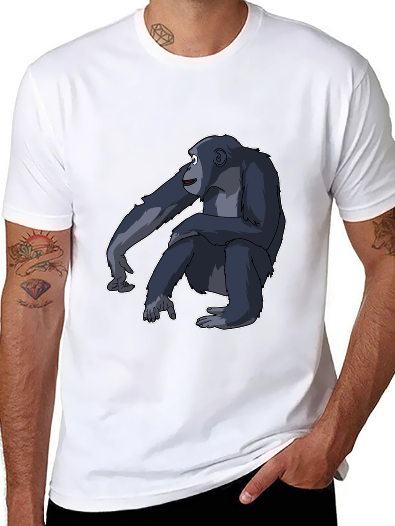Black Chimpanzee Graphic Tee - Black Cotton T-Shirt view 8