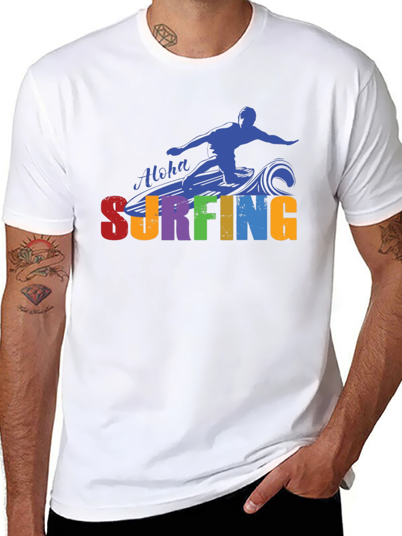 Black Aloha Surfing Graphic Tee - Black Cotton T-Shirt view 8