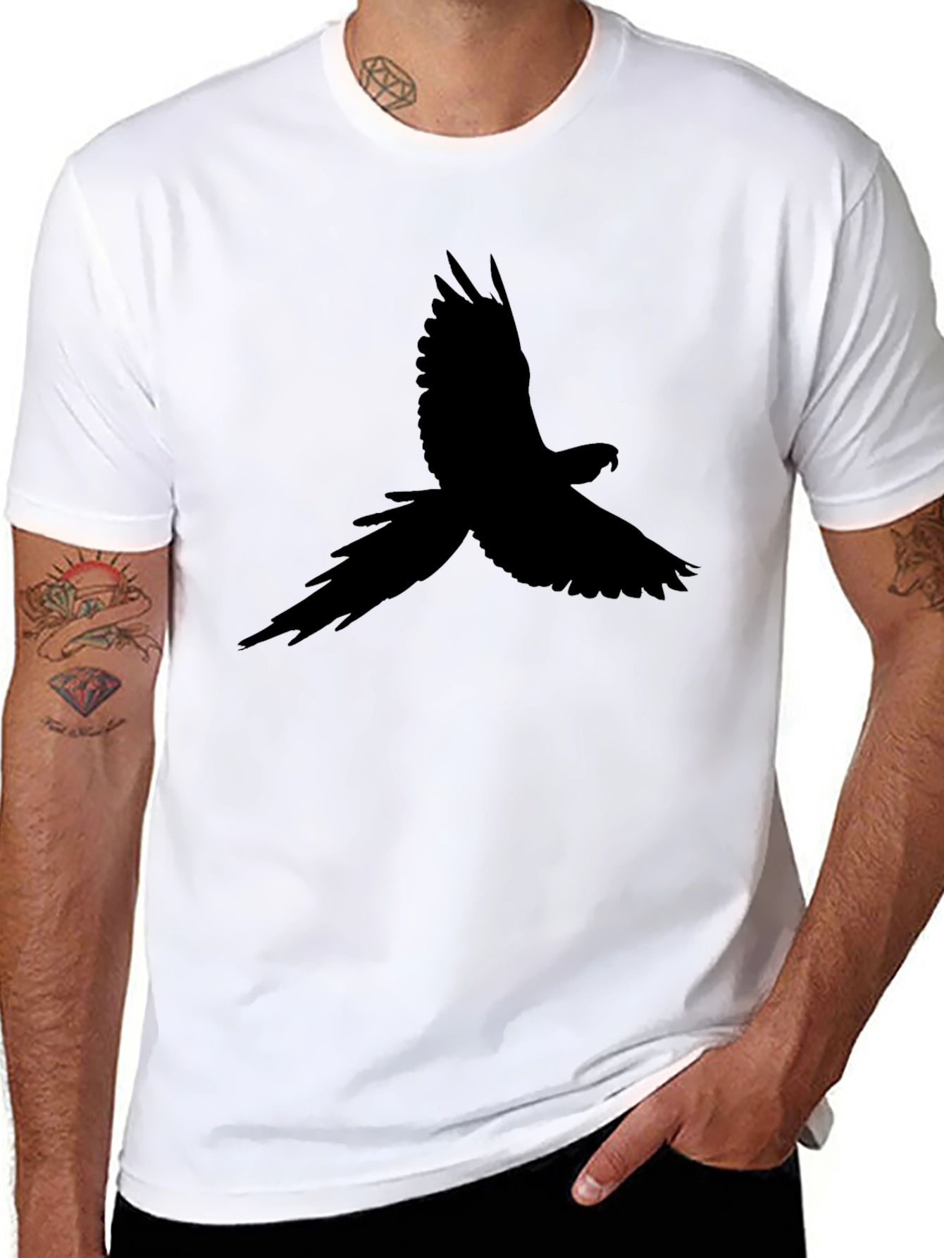 Black Black T-Shirt with Bird Silhouette Design view 8