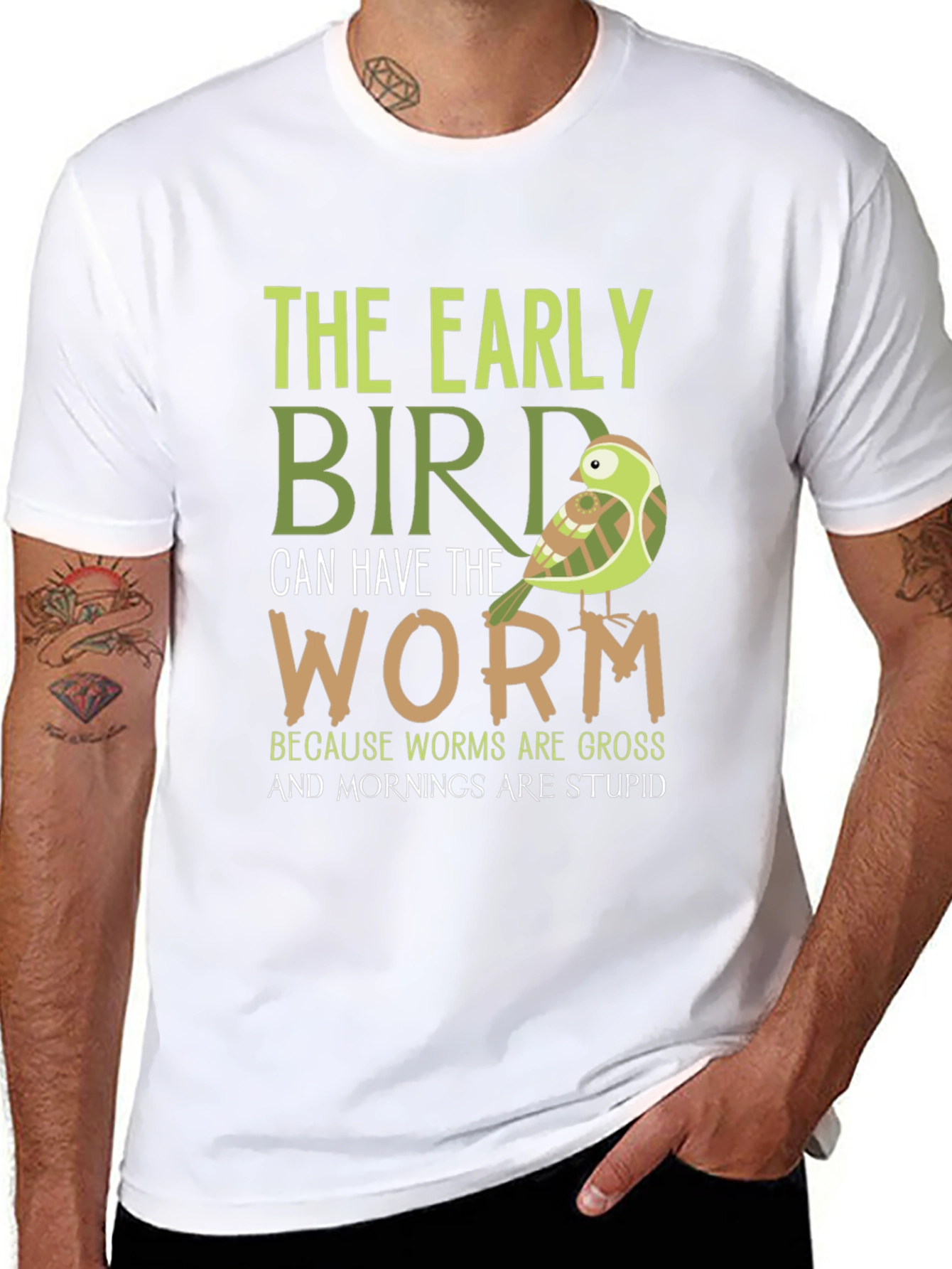 Black Early Bird Graphic Tee - Funny Bird & Worm T-Shirt view 8