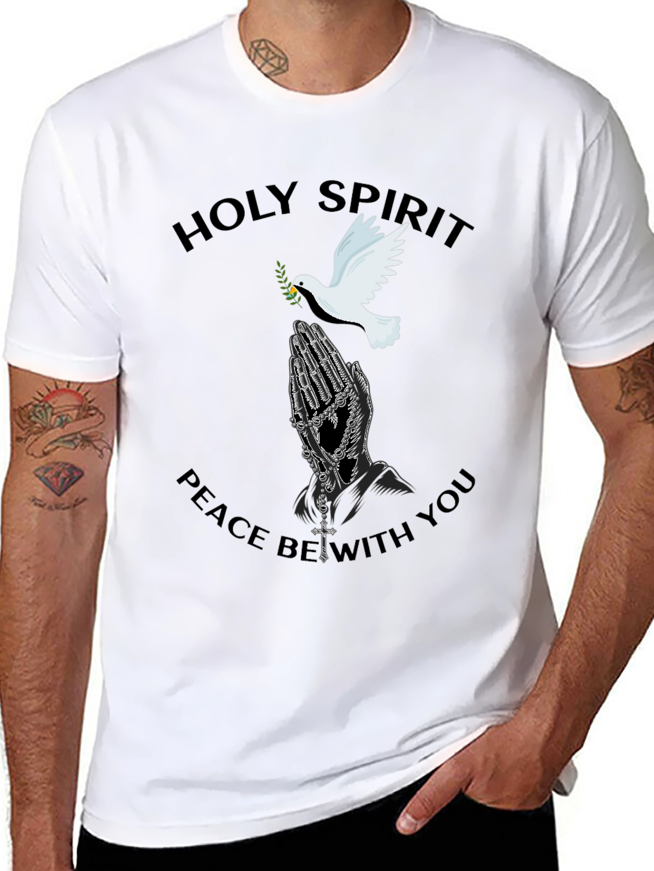 Black Holy Spirit Dove Graphic Black T-Shirt view 8