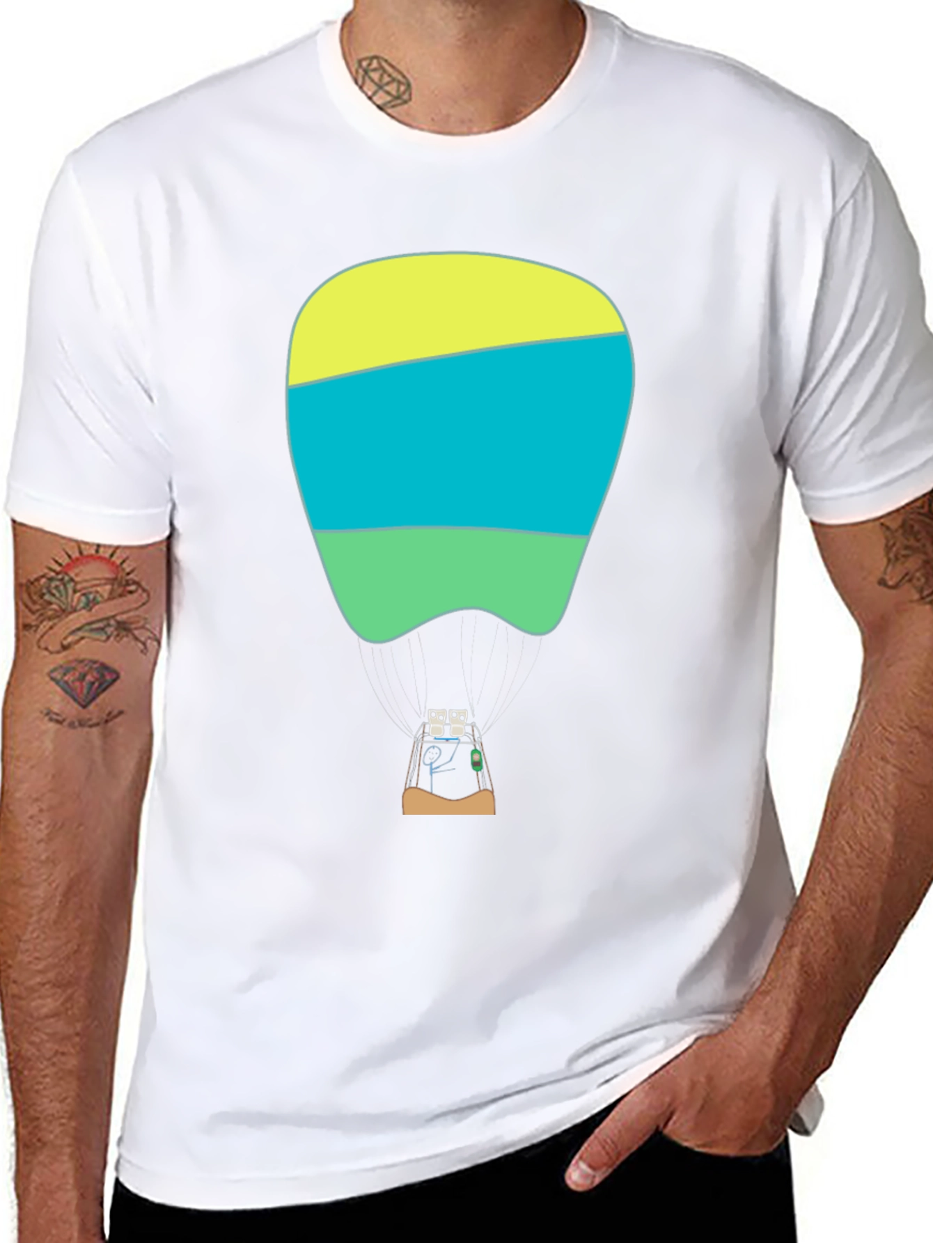 Black Funny Hot Air Balloon Graphic T-Shirt view 8