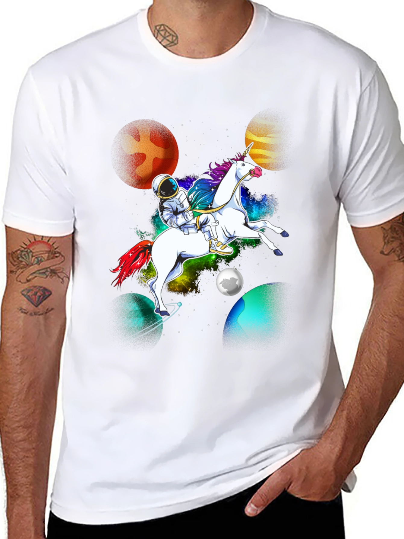 Black Astronaut Unicorn Galaxy T-Shirt view 8