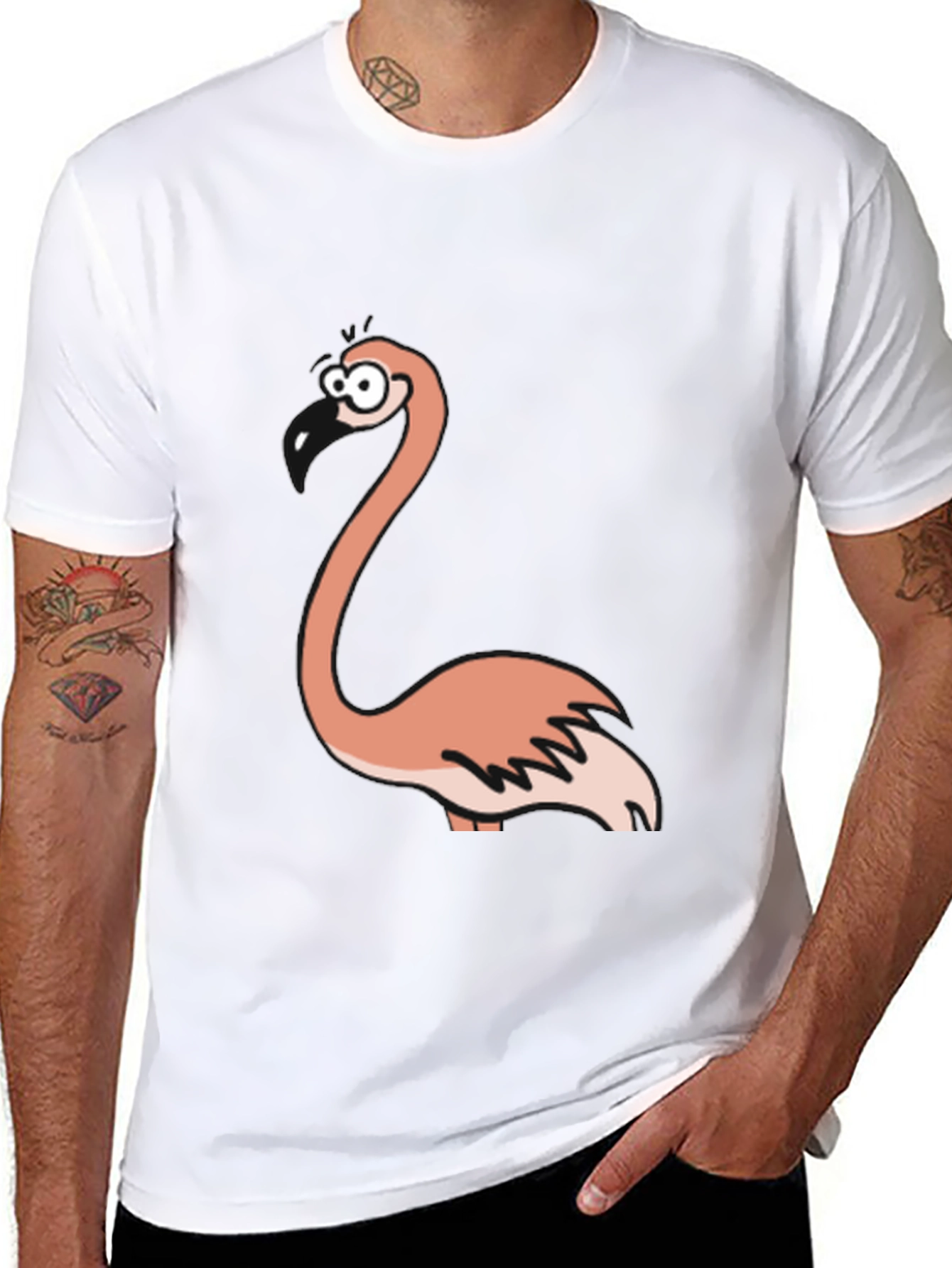 Black Funny Flamingo Graphic Black T-Shirt view 8