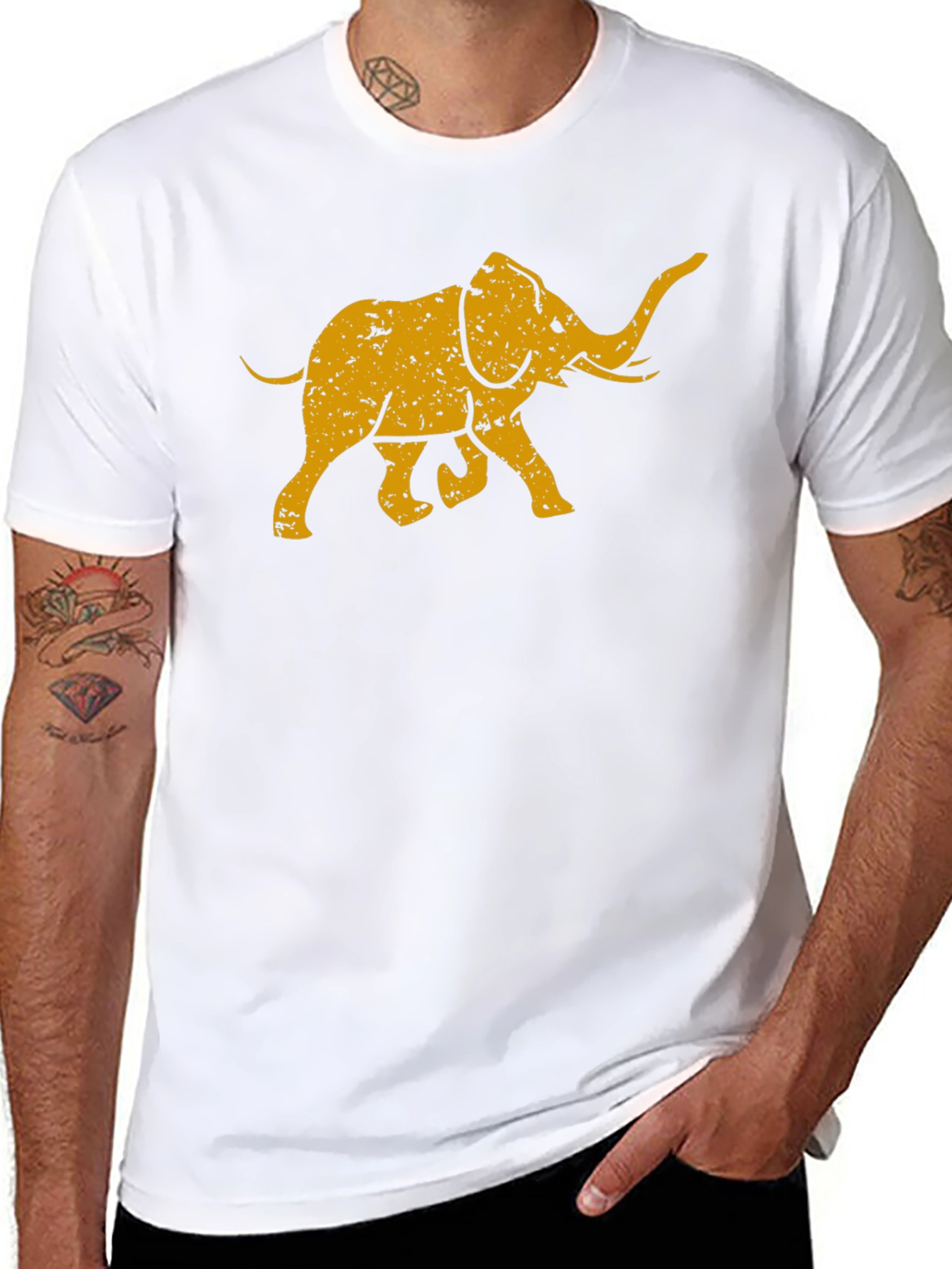 Black Vintage Elephant Graphic Tee - Black Cotton T-Shirt view 8