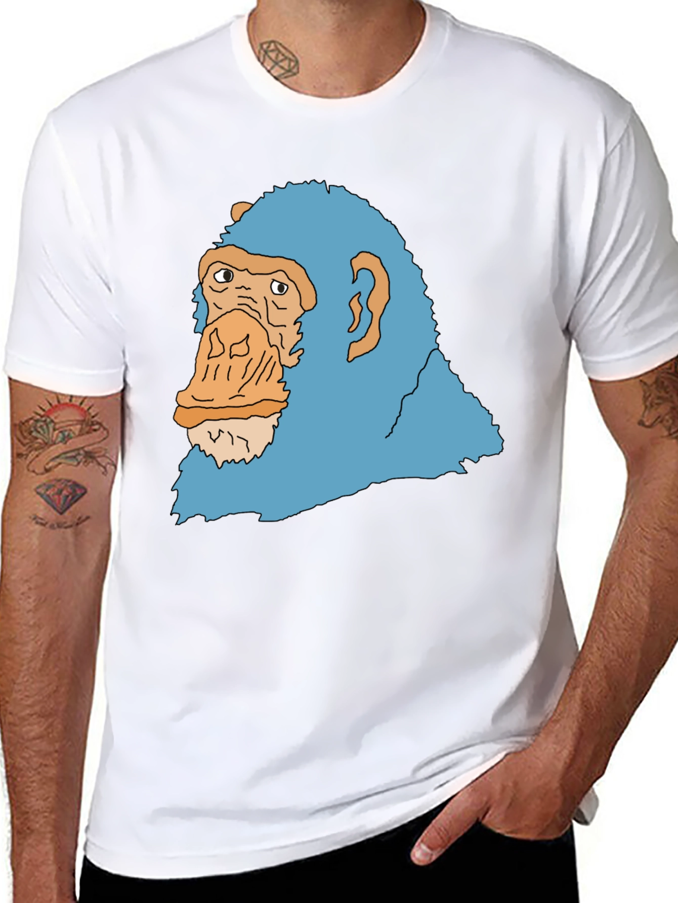 Black Blue Monkey Graphic Black T-Shirt view 8