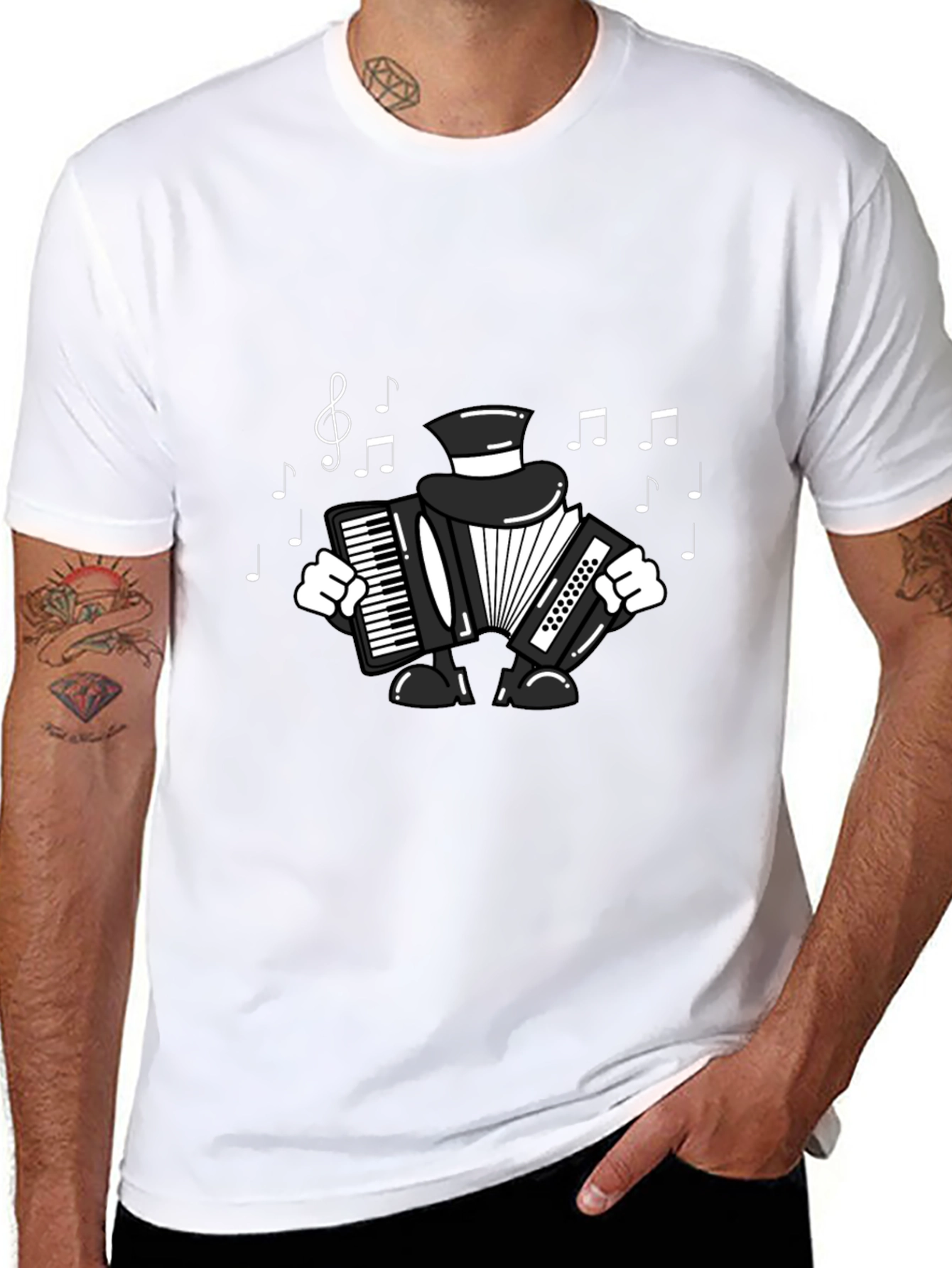 Black Accordion Player T-Shirt - Musical Design view 8