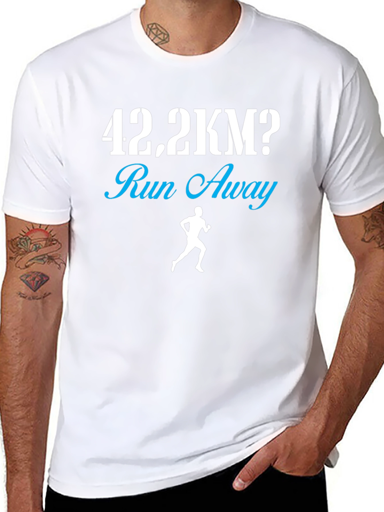Black 42.2KM Run Away Funny Marathon Runner T-Shirt view 8