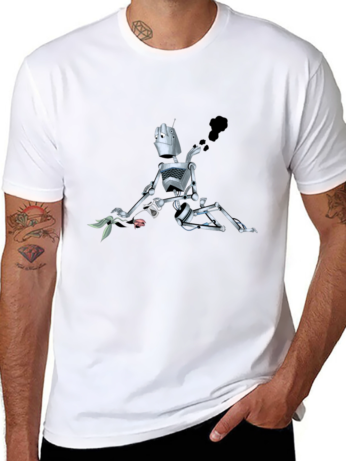 Black Robot with Flower Graphic Tee - Black view 8