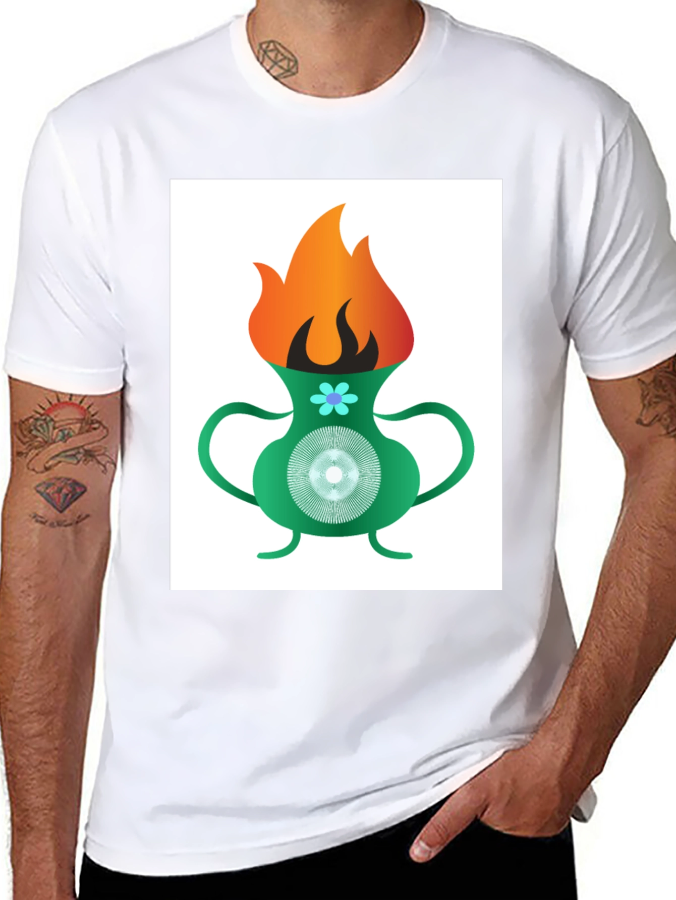 Black Funky Flame Vase T-Shirt - Unique Graphic Tee view 8