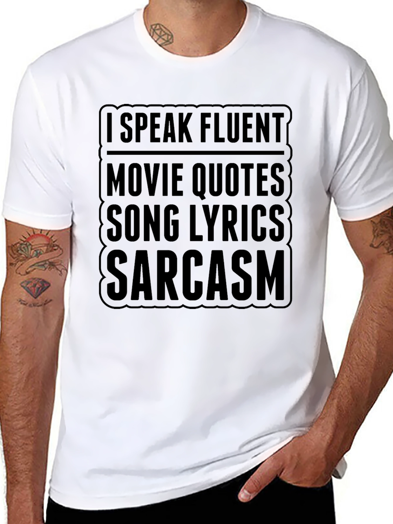 Black I Speak Fluent Movie Quotes, Song Lyrics, Sarcasm T-Shirt view 8