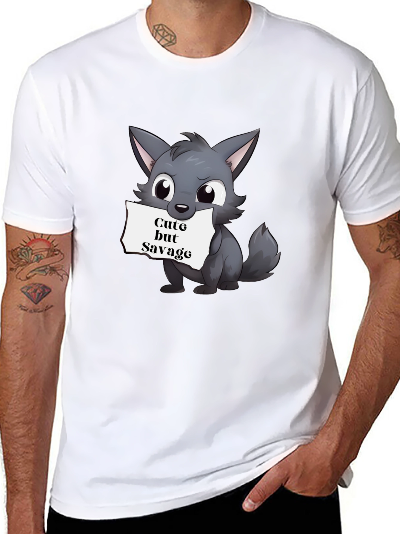 Black Cute But Savage Wolf Graphic Tee view 8