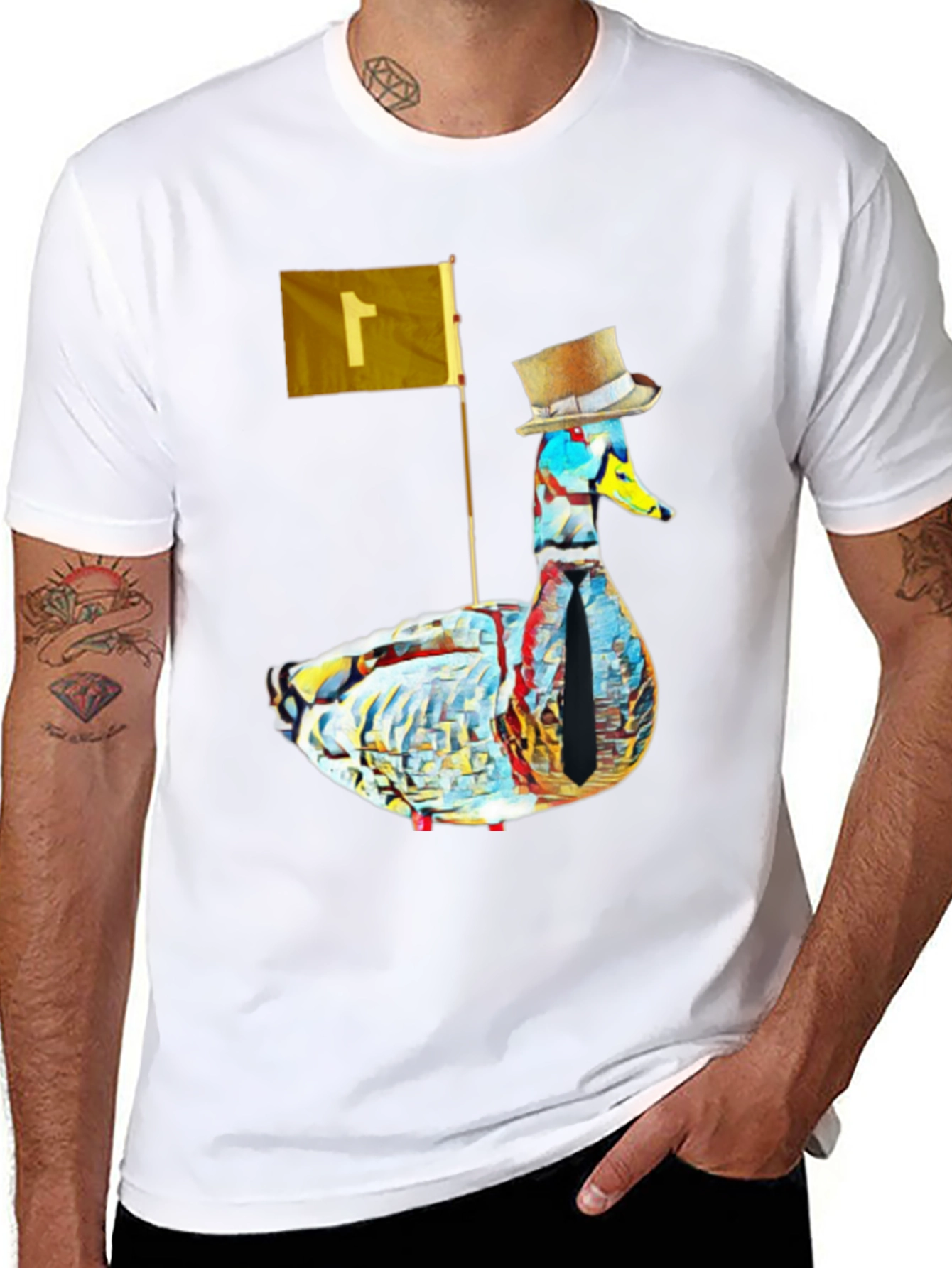 Black Duck with Top Hat Graphic Tee - Stylish Men's Black T-Shirt view 8