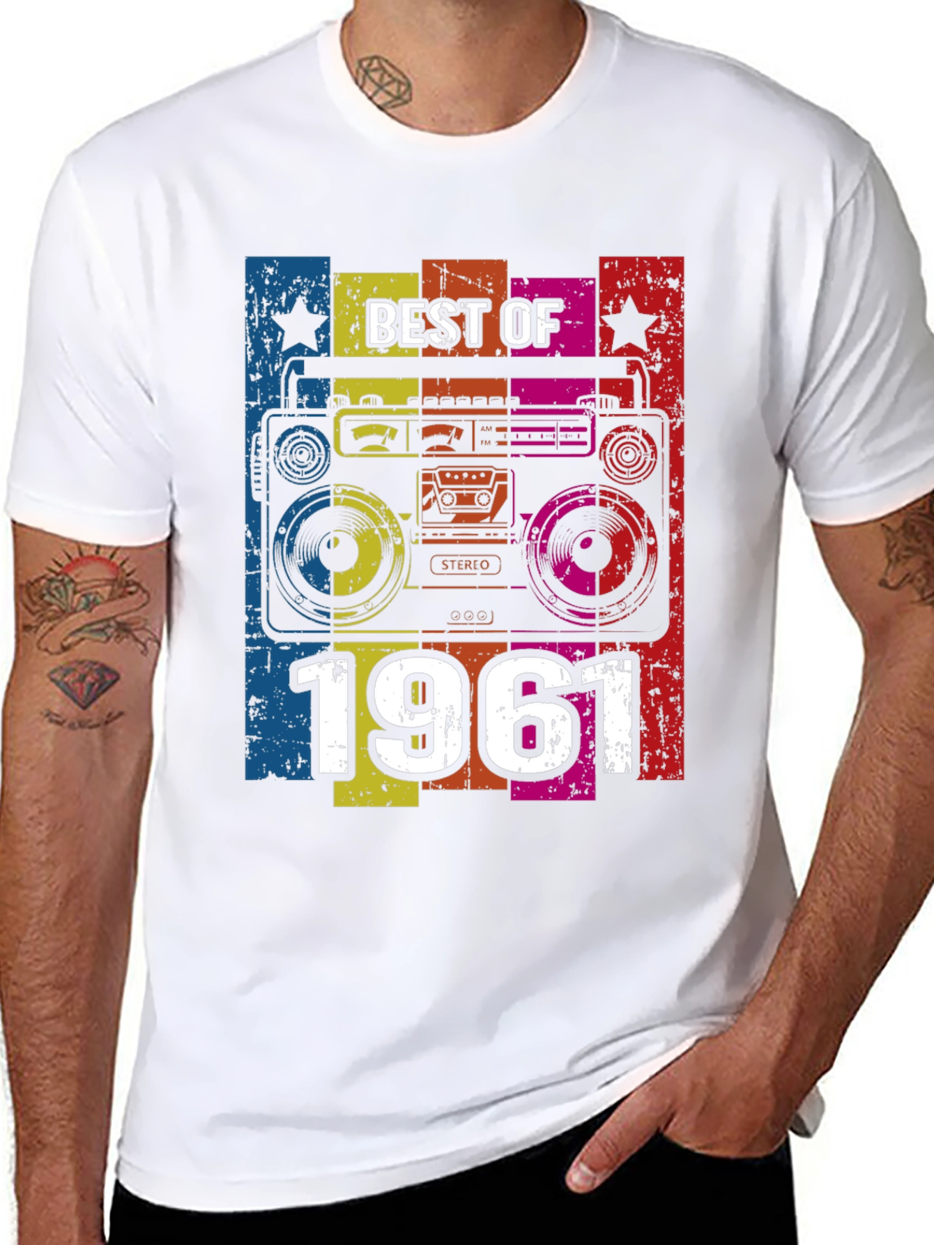 Black Best of 1961 Retro Boombox T-Shirt view 8