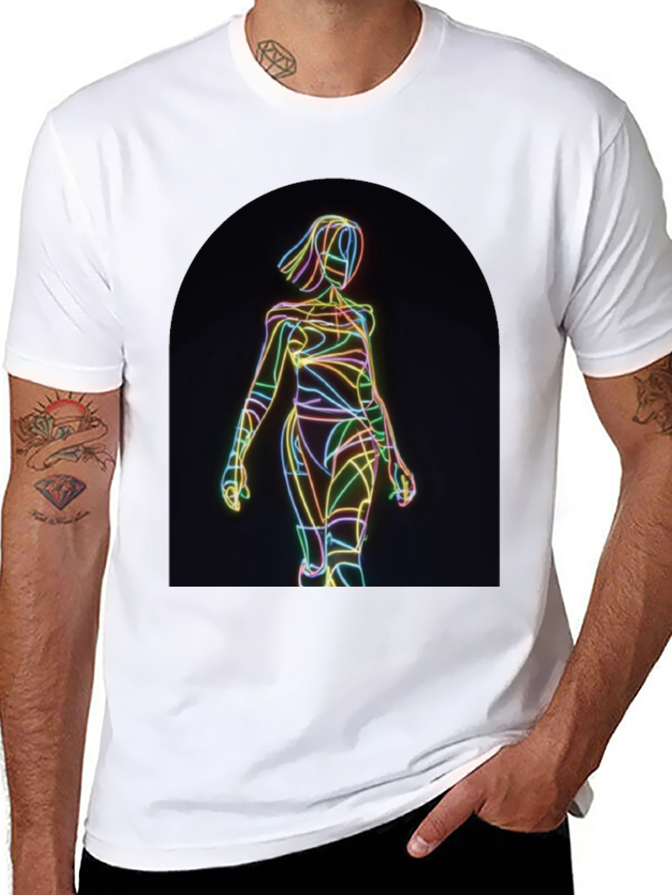 Black Neon Line Art Graphic Black T-Shirt view 8