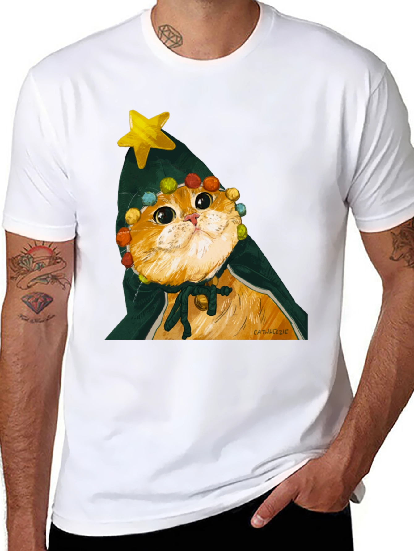 Black Cat Christmas Tree T-Shirt view 8
