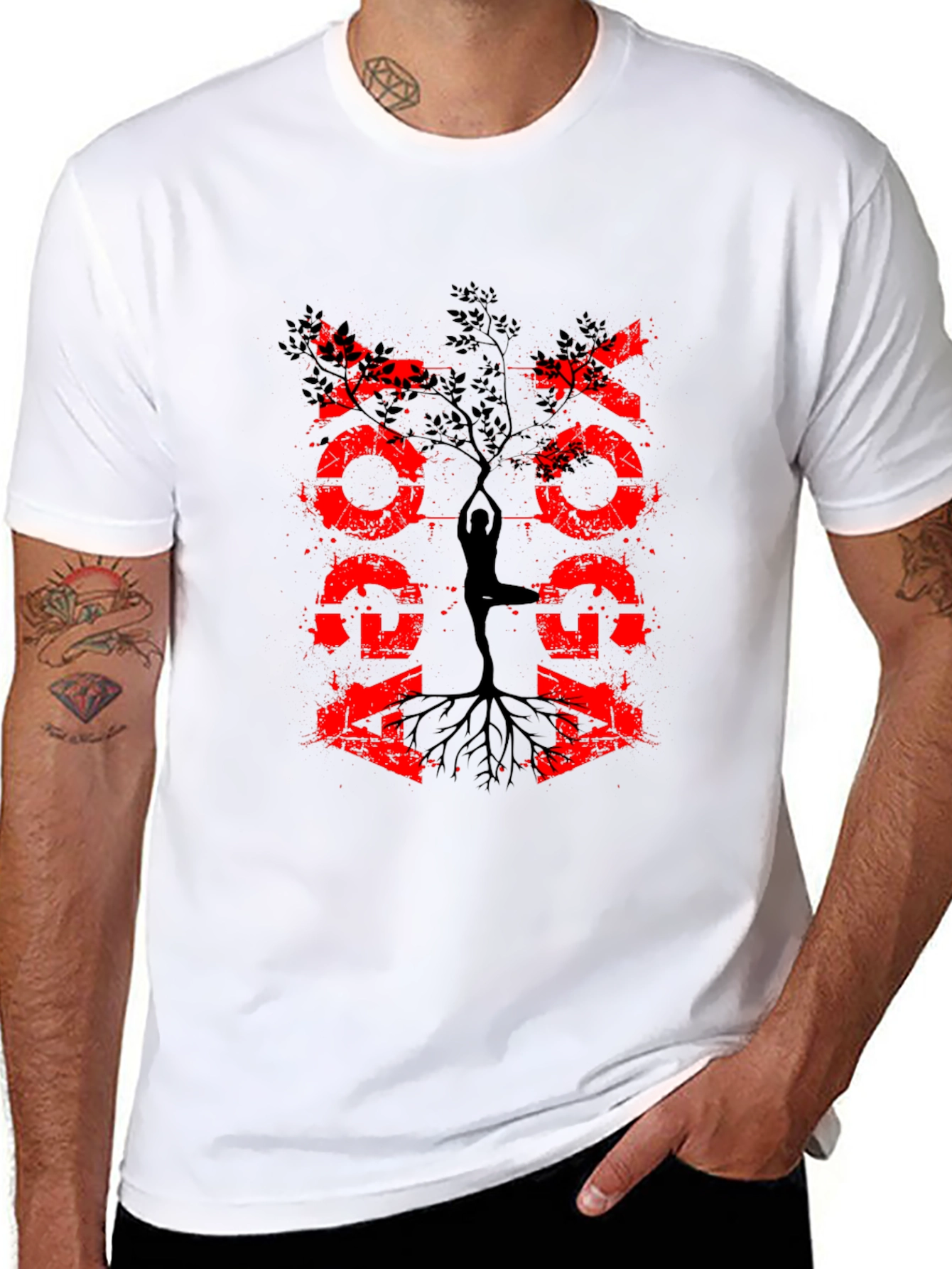 Black Yoga Tree Graphic Tee - Black Cotton Blend Shirt view 8