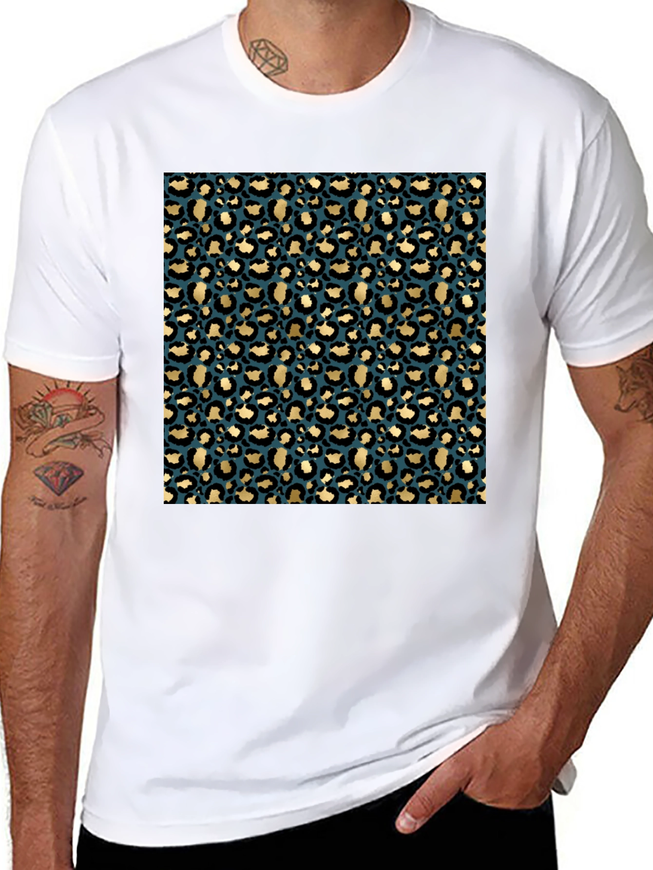 Black Leopard Print Crew Neck T-Shirt view 8