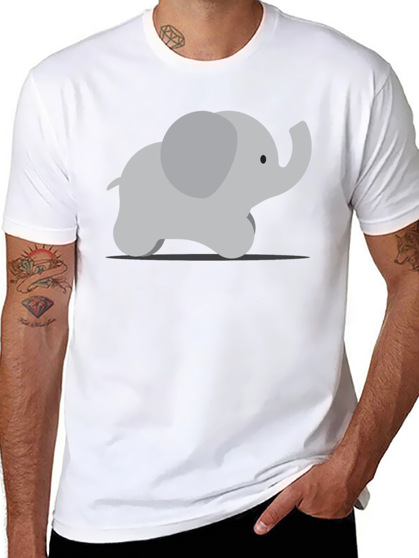 Black Cute Cartoon Elephant Graphic Tee - Black view 8